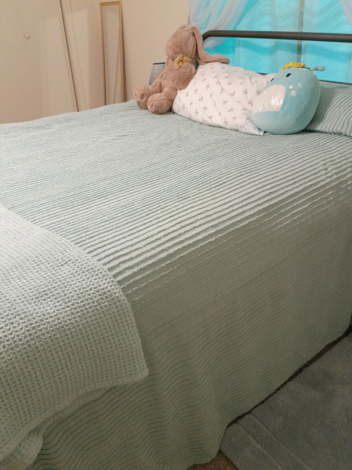 Beatrice Home Fashions King Channel Chenille Bedspread, Blue | Soft, lightweight tufted 100% cotton with channel stripes, coordinating pillow sham sold separately customer photo 1