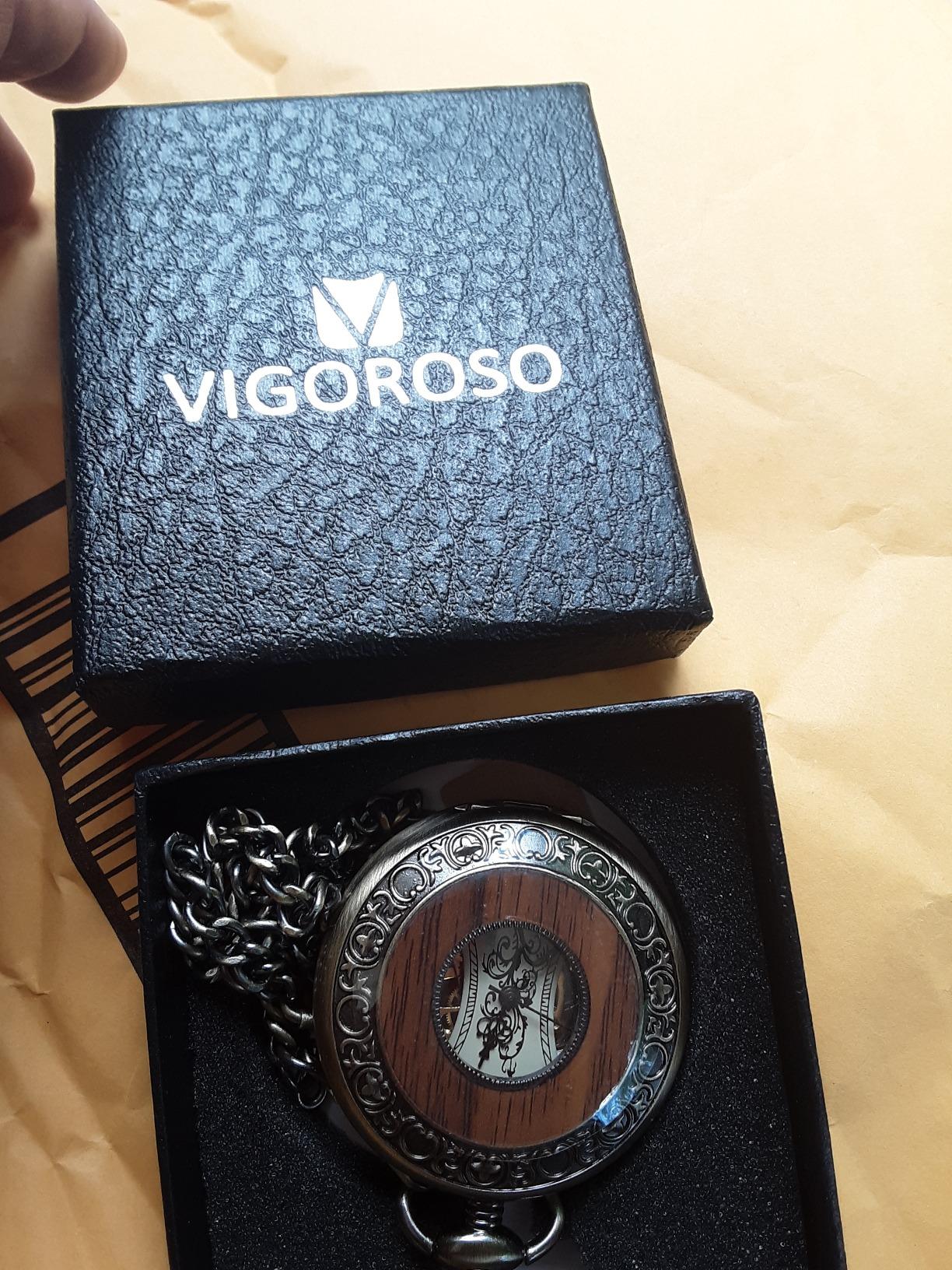 VIGOROSO Mechanical Pocket Watches for Men Vintage Pocket Watch with Chain | Retro Roman No. half hunter skeleton mechanical pocket watch with chain, Hand wind up pocketwatch, Antique gifts for men women customer photo 2