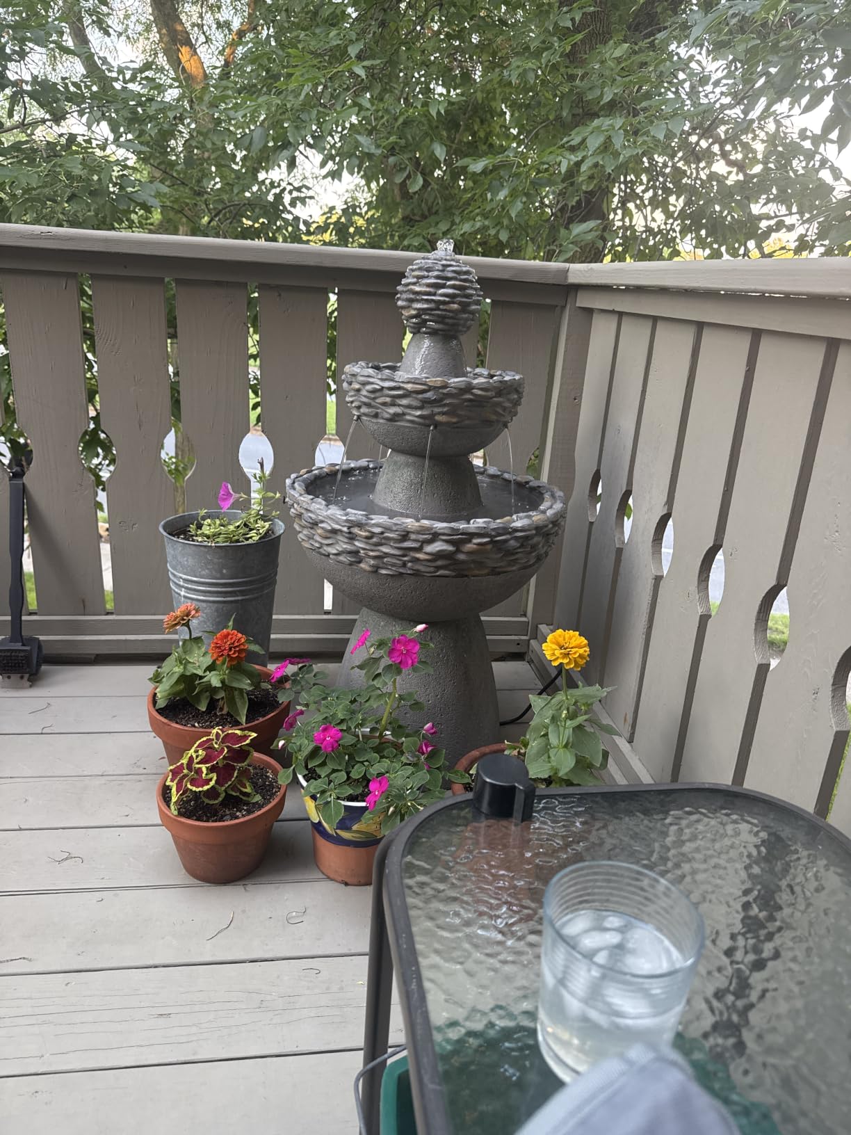 Teamson Home 36.5 in. Outdoor 3-Tier Zen-Style Pedestal Water Fountain with Stone Trim with Pump and 2.64 Gallon Capacity, Stone Gray | 3-Tier Garden Fountain, Stone Look, With Pump, Pedestal Waterfall Feature customer photo 2