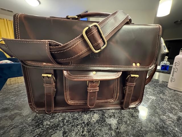 RUSTIC TOWN Leather Messenger Bag for Men - Full Grain Leather Briefcase Laptop Satchel Office Crossbody Travel Bag customer photo 2