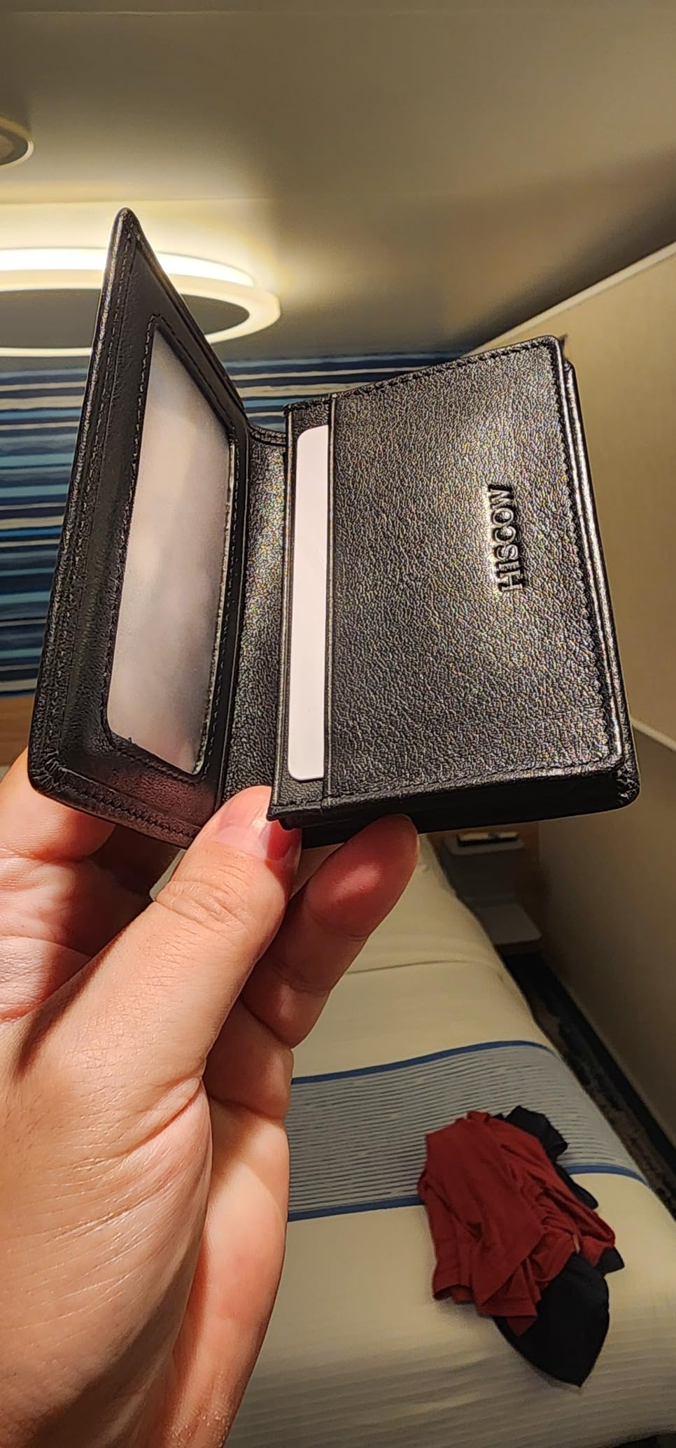 HISCOW Full Grain Leather Business Card Holder Case | Minimalist EDC wallet, gusset holds 25 cards, ID window, fits folded bills, bifold profile, premium gifts for men & women customer photo 2