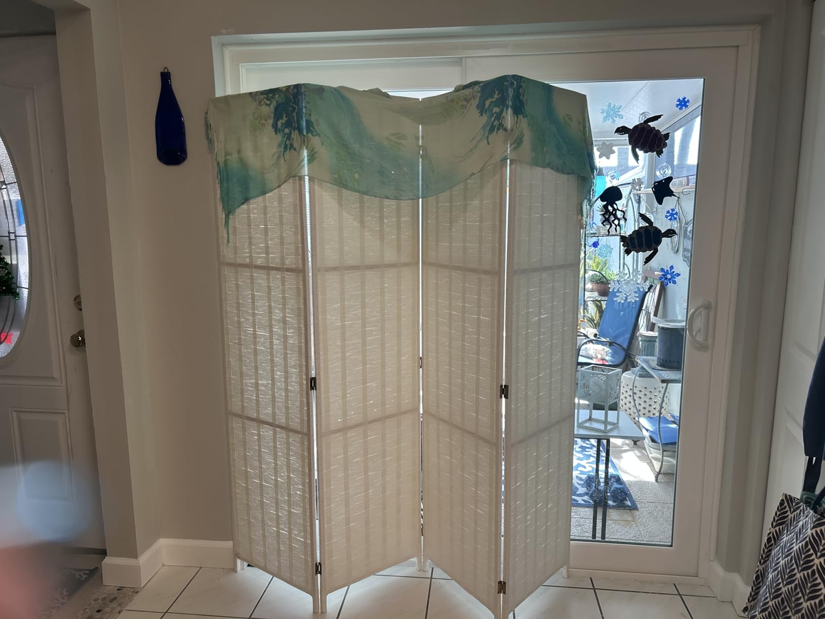 FDW 4-Panel Folding Room Divider | 6ft, Black | Light & Portable | Wooden Wall Divider with Hand Woven Mesh | Easy to Move Privacy Screen | For Space Separation, Living Room, Bedroom, Office customer photo 2