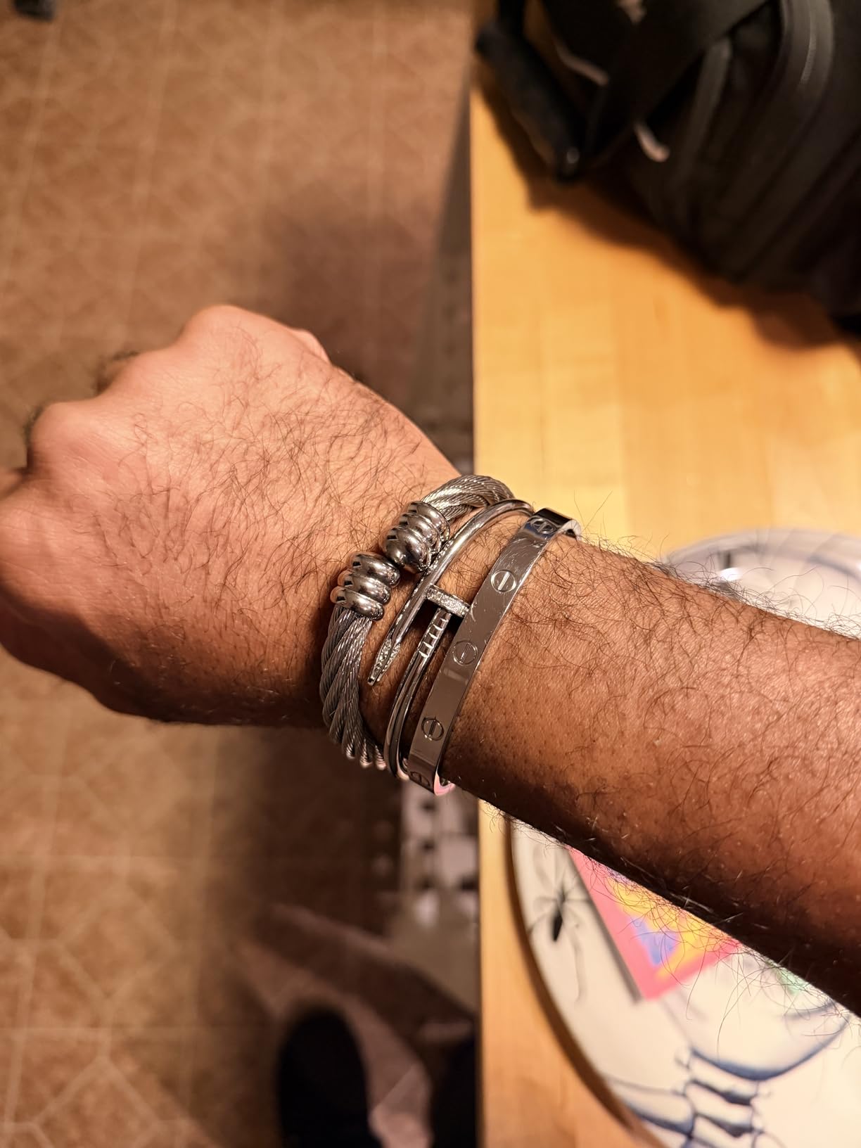 COOLSTEELANDBEYOND Large Elastic Adjustable Steel Twisted Wire Cuff Bangle Bracelet for Men Women customer photo 1