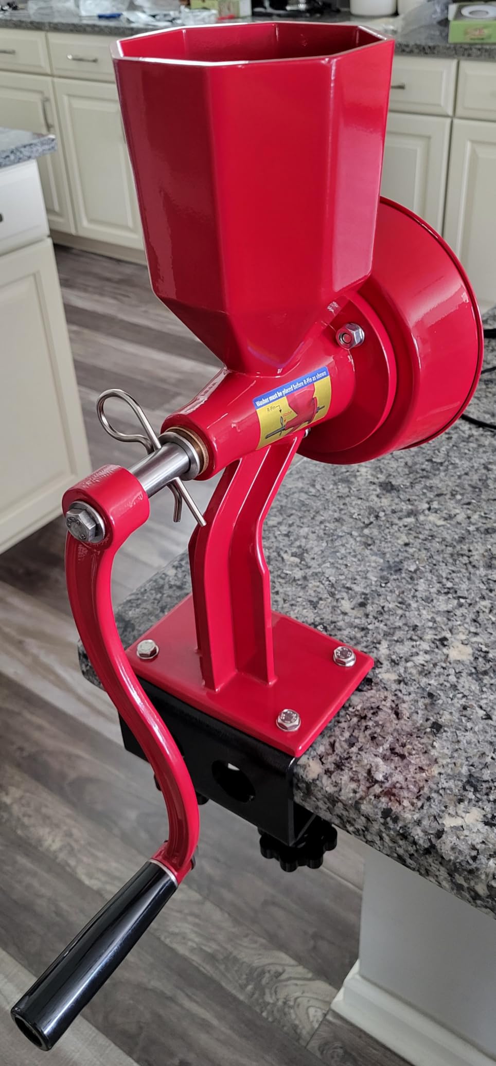 WONDERMILL Junior Deluxe Grain Mill for Flour, Hand Crank Wheat Mill for Grains, Nuts, Seeds, Oily Foods & Spices, Grain Grinder with Stone and Stainless Steel Burrs (Red) customer photo 1