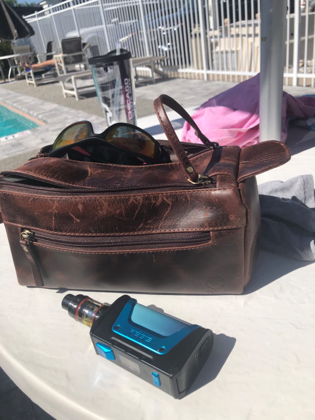 Rustic Town Leather Wash Bag for Men - Travel Toiletry Bag - Shaving Dopp Kit Toiletries Organizer - Leather Makeup Bag for Women | Main Compartment, Interior & Exterior Zip Pockets, YKK Zippers, Waterproof Lining; TSA Carry-On; Gifts for Him, Brown customer photo 1