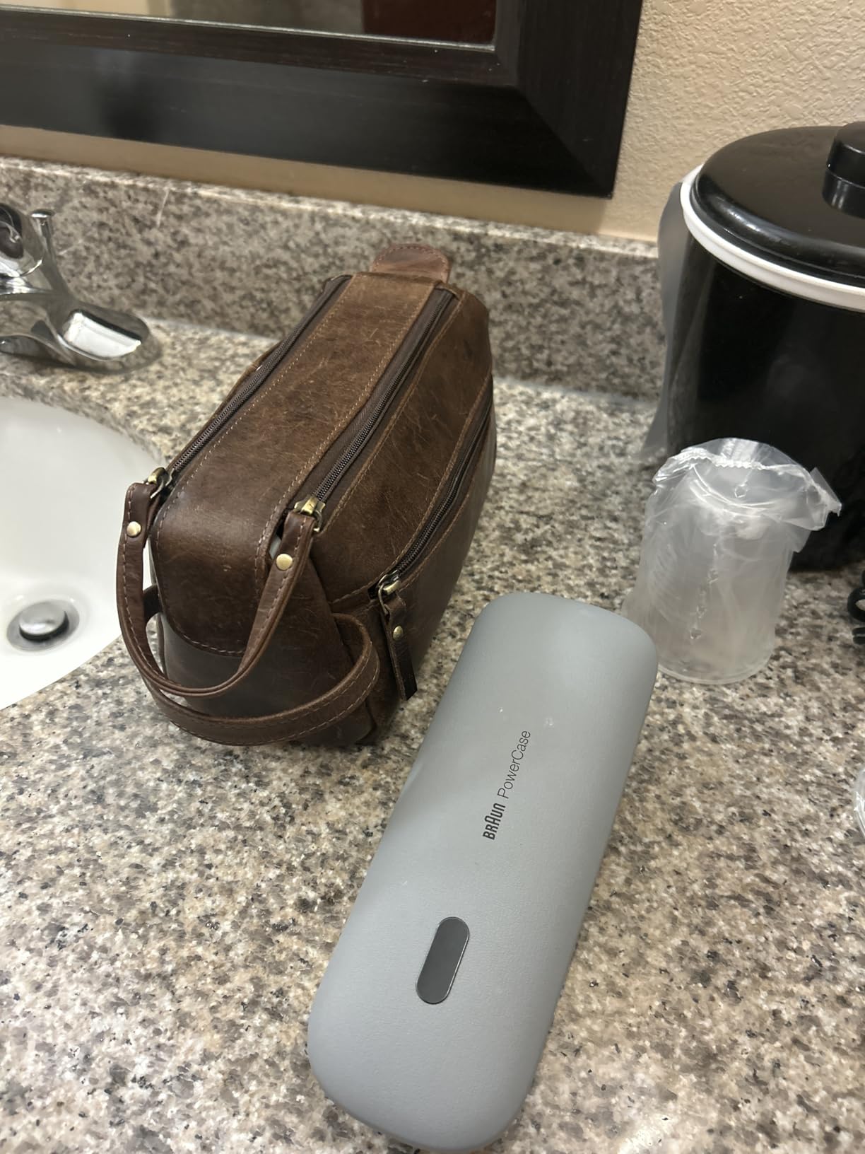 Rustic Town Leather Wash Bag for Men - Travel Toiletry Bag - Shaving Dopp Kit Toiletries Organizer - Leather Makeup Bag for Women | Main Compartment, Interior & Exterior Zip Pockets, YKK Zippers, Waterproof Lining; TSA Carry-On; Gifts for Him, Brown customer photo 2