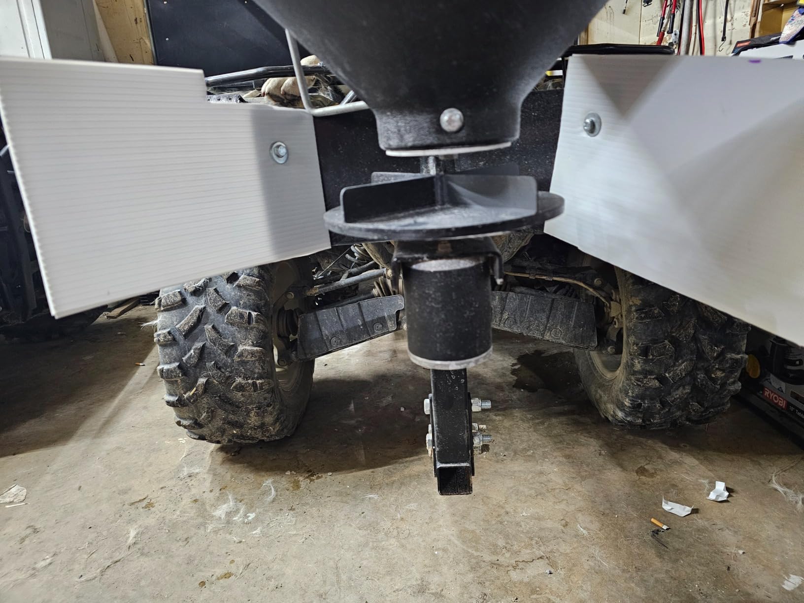 Buyers Products UTVS16 UTV/ATV Broadcast Spreader, 150 lb Capacity, Receiver Hitch Mount, for Salt, Grass, Seed, Fertilizer & Feed, Adjustable Flow Gate, 12V Motor, Poly Hopper w/ Lid, All-Season Use customer photo 1