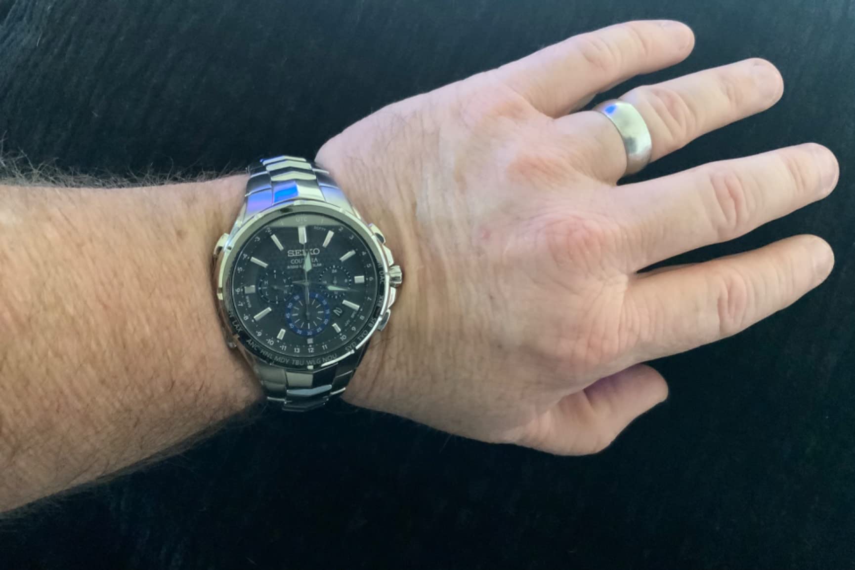 SEIKO Coutura Men's Radio Sync Solar Chronograph Watch | Two-Tone Stainless Steel Case & Bracelet, Lumibrite Hands & Markers, Date Calendar, 100M Water Resistant, GMT customer photo 1