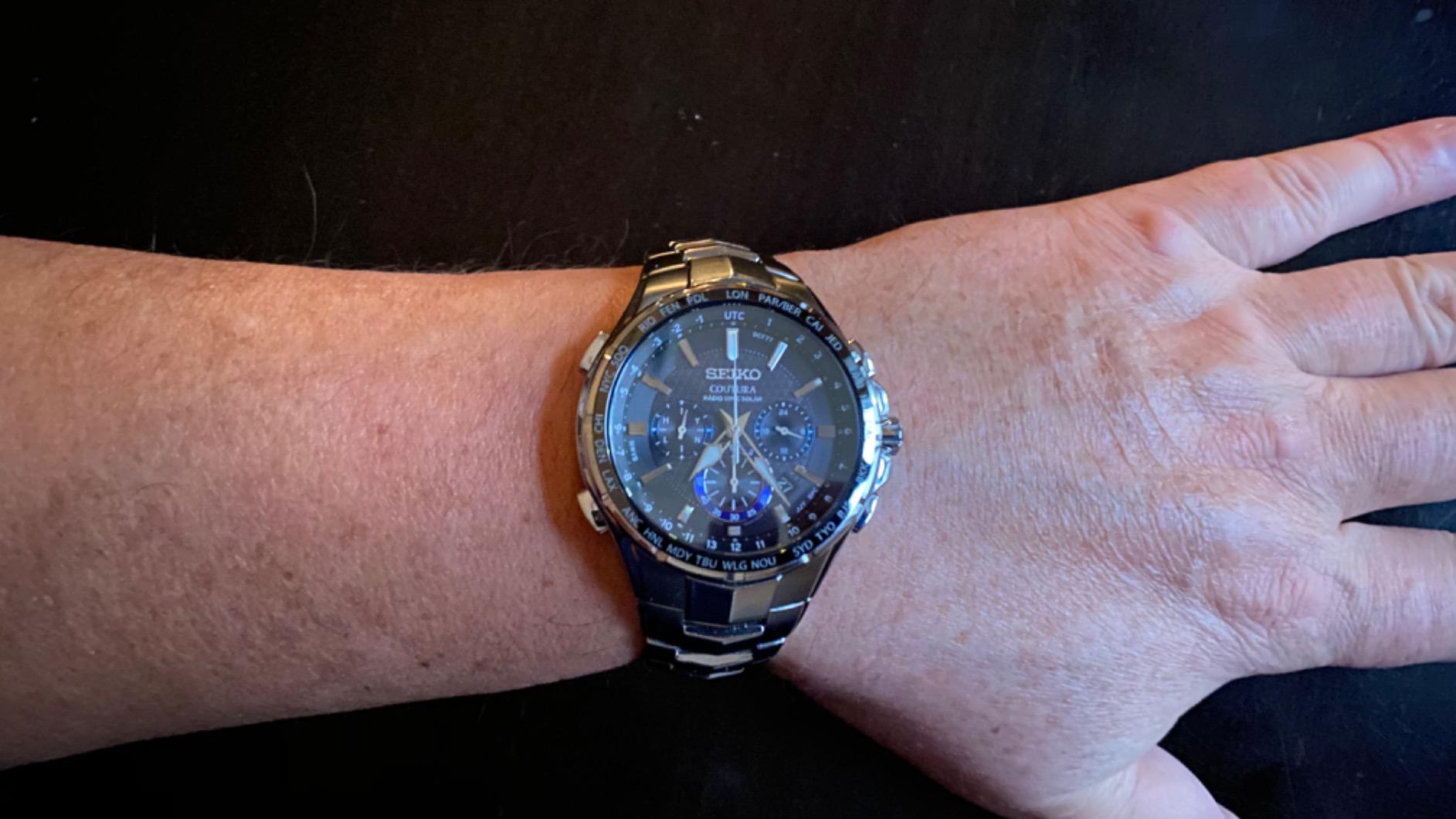 SEIKO Coutura Men's Radio Sync Solar Chronograph Watch | Two-Tone Stainless Steel Case & Bracelet, Lumibrite Hands & Markers, Date Calendar, 100M Water Resistant, GMT customer photo 2