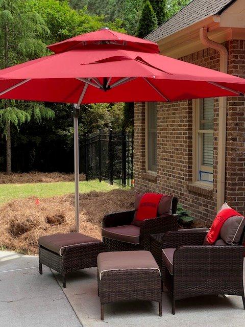 PURPLE LEAF Cantilever Patio Umbrellas 10' x 10' Square Double Top, Beige | 35MPH Wind-Resistant Frame, 3-Yr Fade-Resistant 240GSM Canopy, 30-Minute Setup, Easy Operation, For Backyard, Patio & Garden customer photo 1