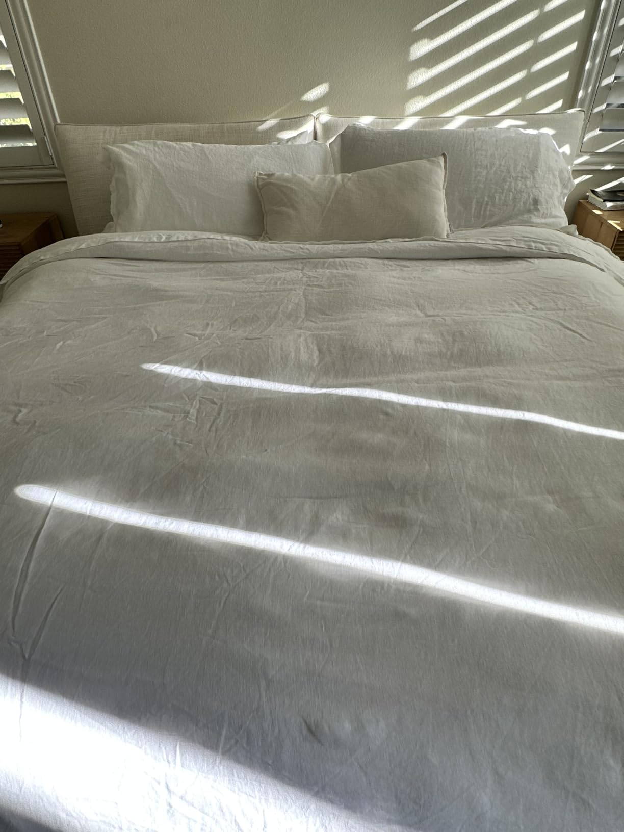 Simple&Opulence 100% Linen Duvet Cover Set with Embroidery Border Washed - 3 Pieces (1 Duvet Cover with 2 Pillow Shams) with Button Closure Soft Breathable Farmhouse - Linen, Queen Size customer photo 2