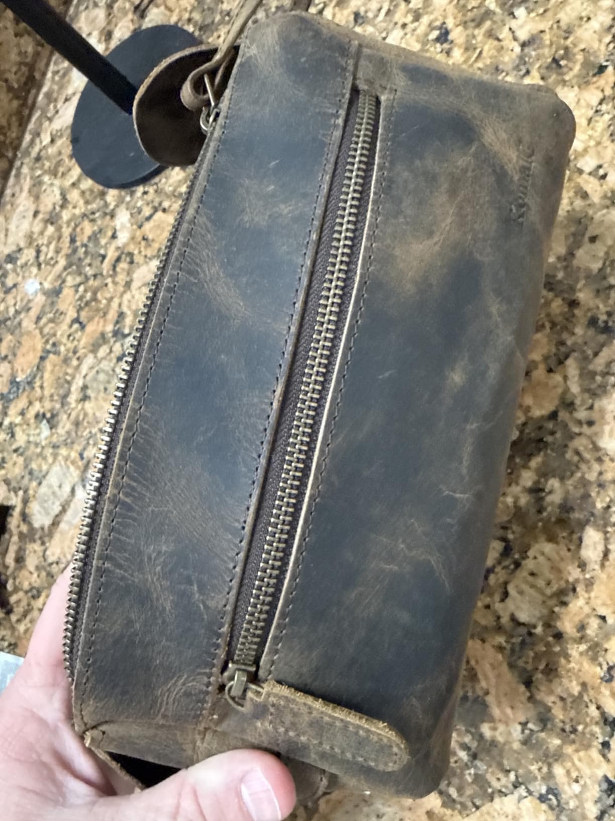 KomalC Premium Buffalo Leather Toiletry Bag for Men & Women With Water resistant Lining, Grooming Travel Pouch, Unisex Wash Bag for Toiletries, Gifts for Men and Women customer photo 2