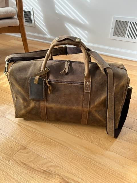 Leather Travel Duffle Bags for Men and Women cabin friendly Weekend Bag Sports Gym airplane carry on overnight duffel customer photo 2
