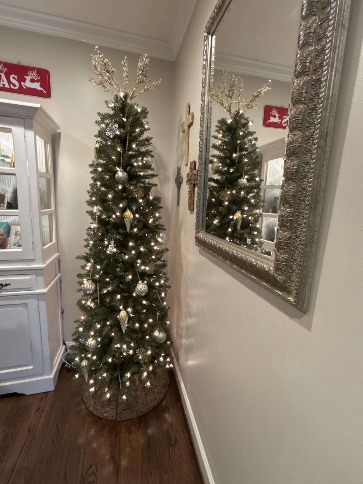 Puleo International 7.5ft Pre-Lit Fraser Fir Pencil Christmas Tree with 350 Clear Lights, 1188 Realistic Dense Branch Tips, Easy Setup Artificial Trees with Sturdy Metal Stand customer photo 2