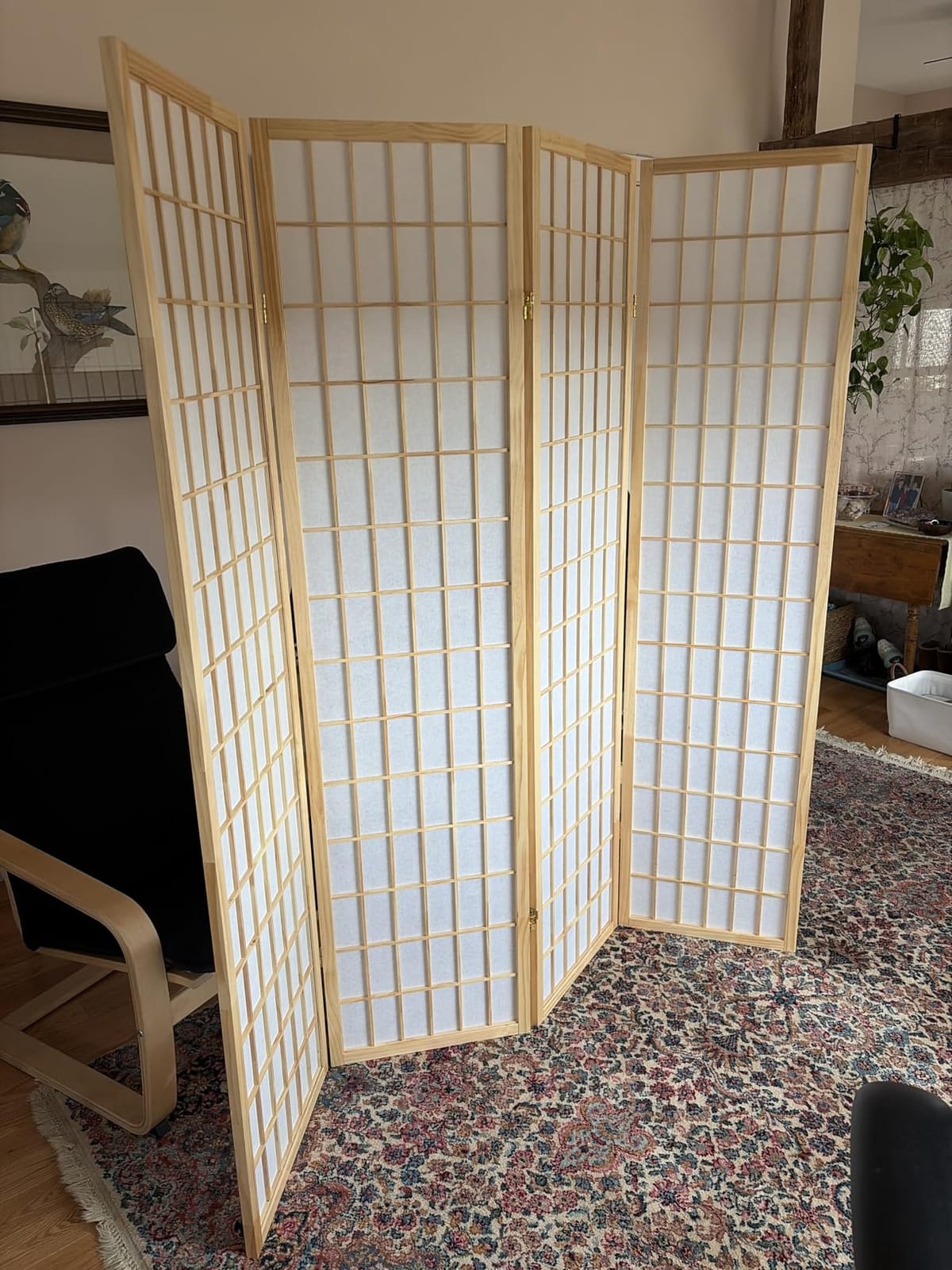 Roundhill Furniture Oriental Shoji 4 Panel Screen Room Divider, Natual customer photo 1