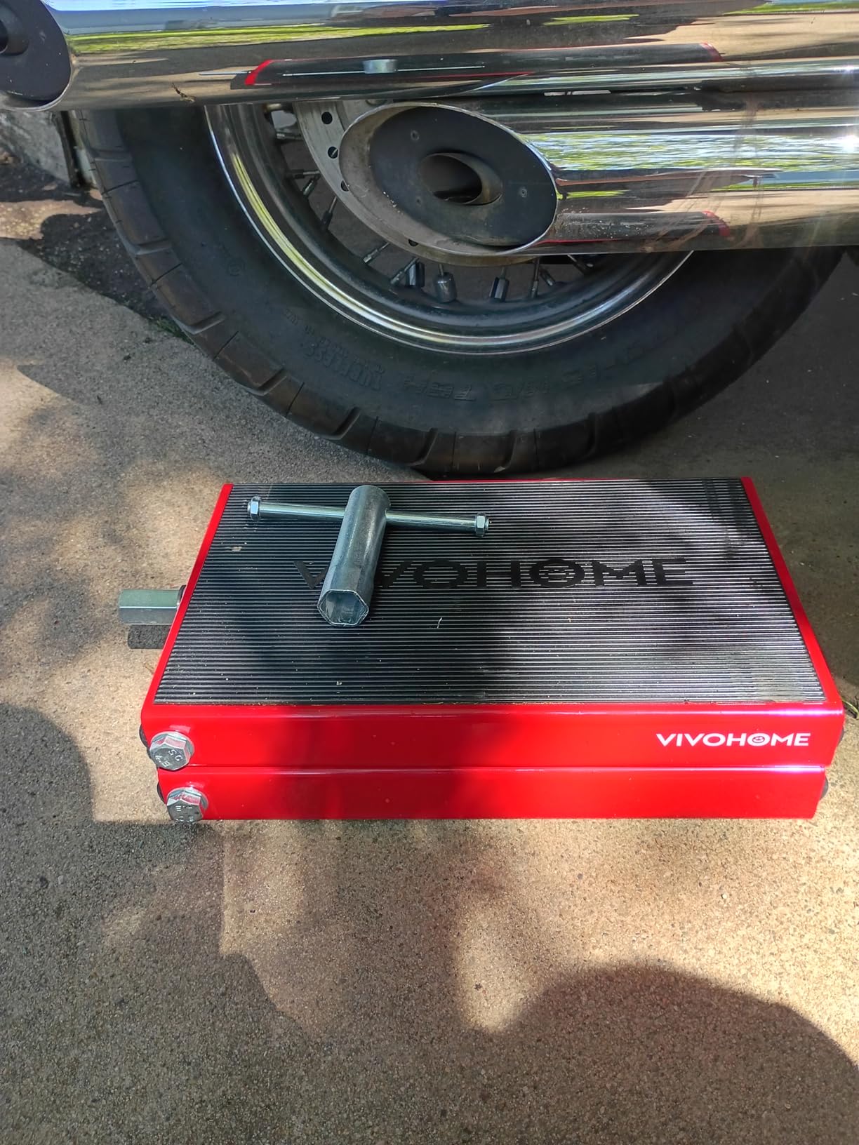 VIVOHOME 1100 LBS Motorcycle Lift Scissor Jack, Wide Deck Hoist Stand, Red | Height Adjustable Center Stand with Crank, Steel Lift for Cruiser, Dirt Bike, ATV customer photo 2