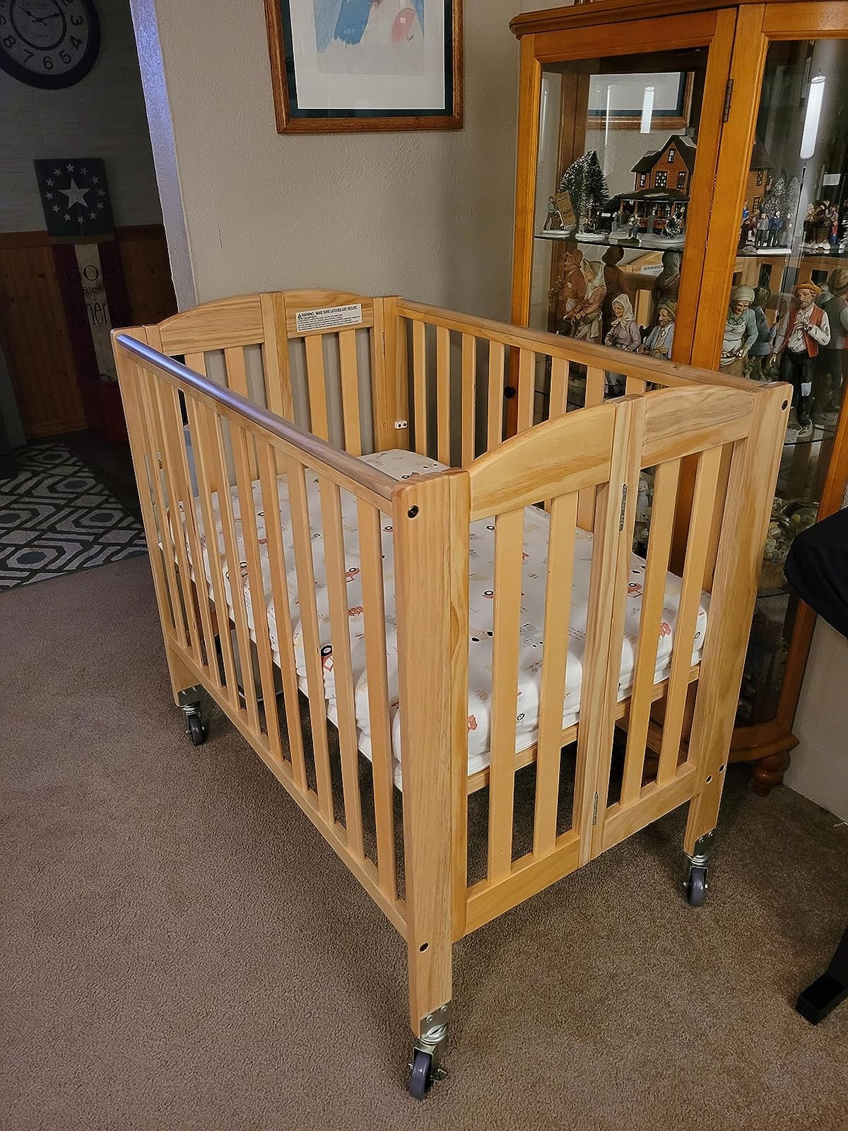Dream On Me 3-in-1 Portable Mini Baby Crib in Natural, GreenGuard Gold & JPMA, Birchwood, Quick Fold Patent, Playpen or Changer, Storage or Travel, Heavy Duty Steel Castors, 3 Heights, 1