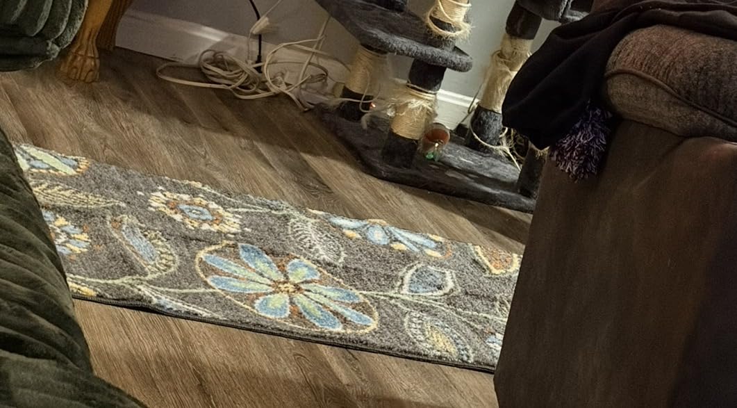 Maples Rugs Reggie Floral Runner Rug - Made in USA, Washable, Non Slip, 2' x 6', Dark Grey customer photo 2