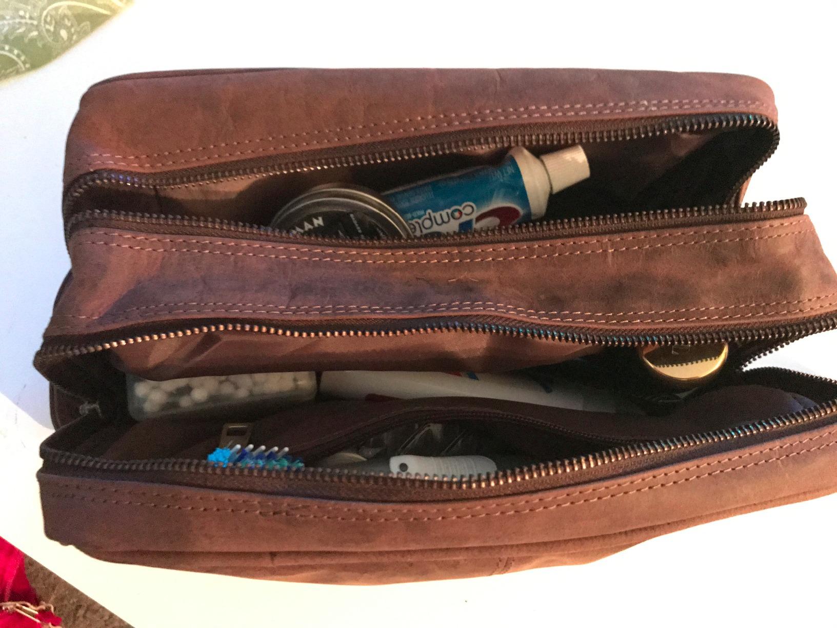 Leather Travel Toiletry Bag for Men, Full Grain Cosmetic Dopp Kit Organizer | Travel Shaving & Cologne Organizer; TSA Carry-On; Water Resistant Lining, Dual Compartments, YKK Zipper customer photo 2