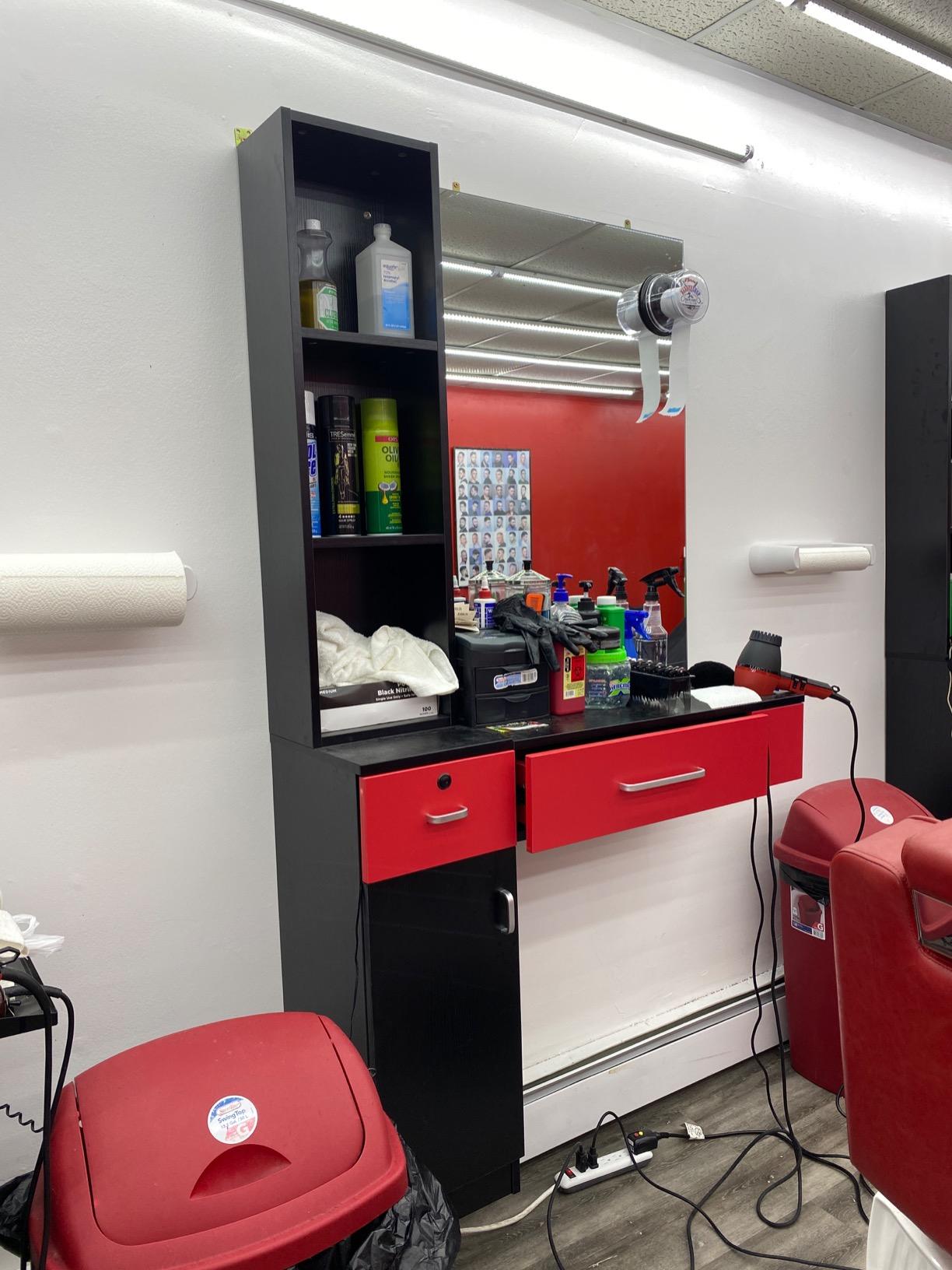 BarberPub Wall Mount Hair Styling Station with Mirror Beauty Salon Spa Equipment Set with 3 Hair Dryer Holders 3036 (Black) customer photo 2