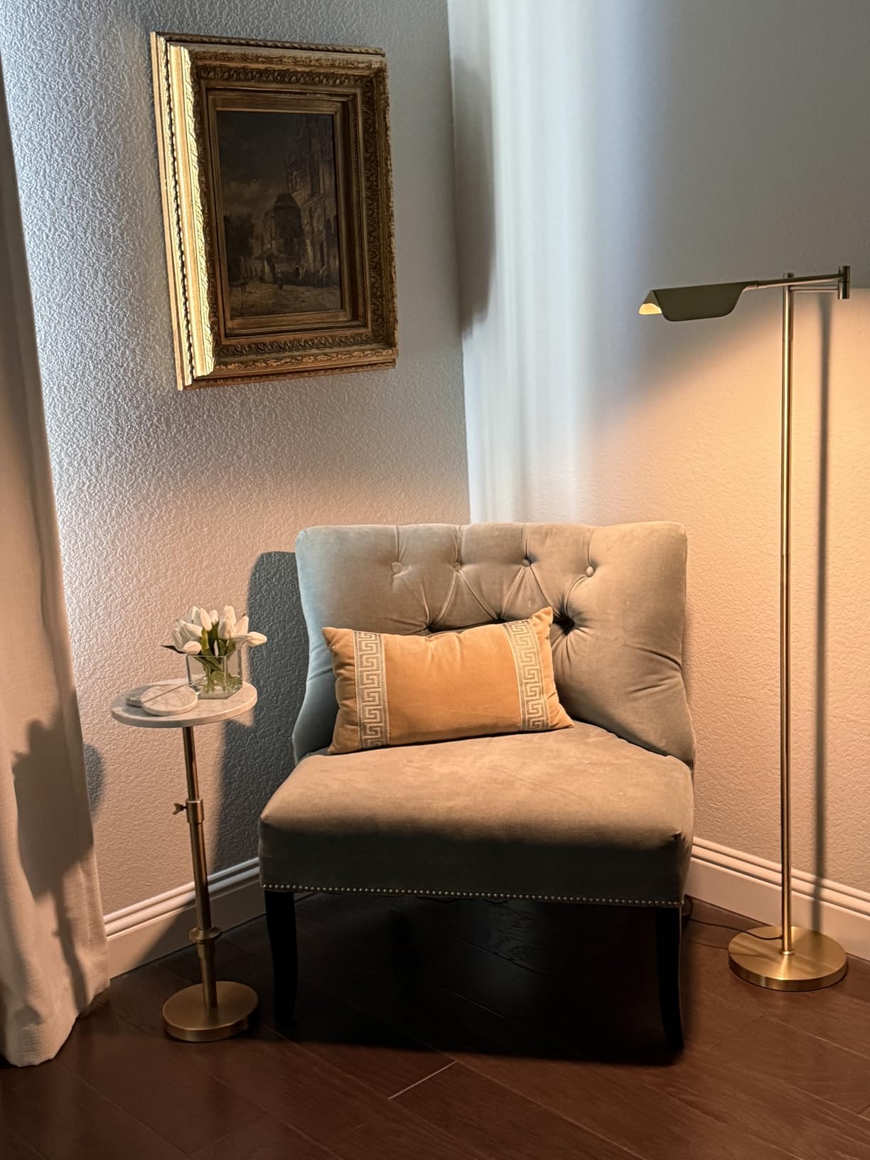 Brightech Leaf Pharmacy LED Reading Lamp, Dimmable Floor Lamp with Easy Rotation over Chair or Desk for Living Rooms & Offices, Adjustable Standing Tall Lamp, For Sewing & Crafts, Antique Brass (Gold) customer photo 2