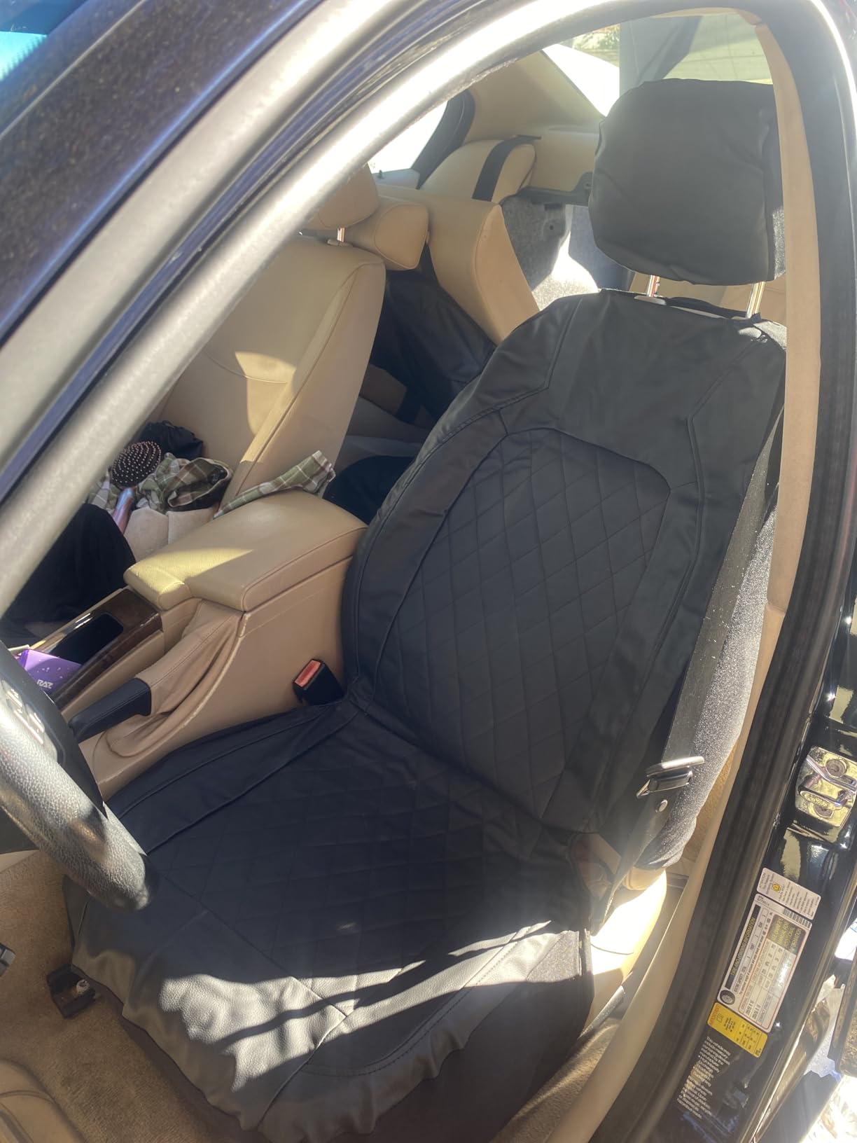 Universal Deluxe PU Luxury Vinyl Faux Leather Car Seat Covers Full Set, Airbag Compatible (All Black) customer photo 1