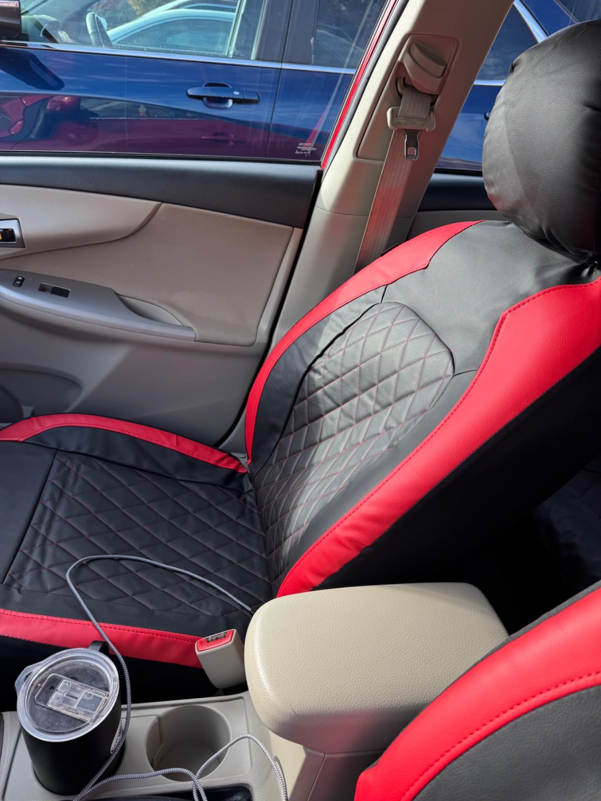 Universal Deluxe PU Luxury Vinyl Faux Leather Car Seat Covers Full Set, Airbag Compatible (All Black) customer photo 2