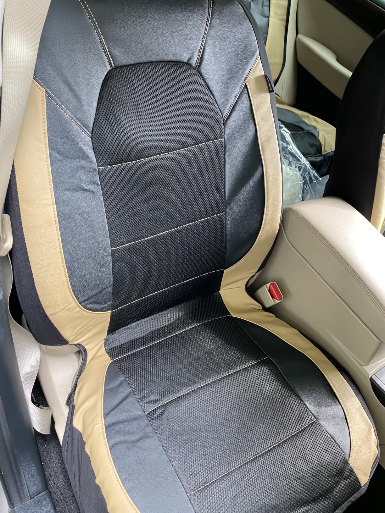 CAR PASS Universal Leather Two Front Seat Covers, Sport seat Covers fits Most Cars, SUVs, Trucks, and Vans Airbag Compatible (Black and Black) customer photo 2