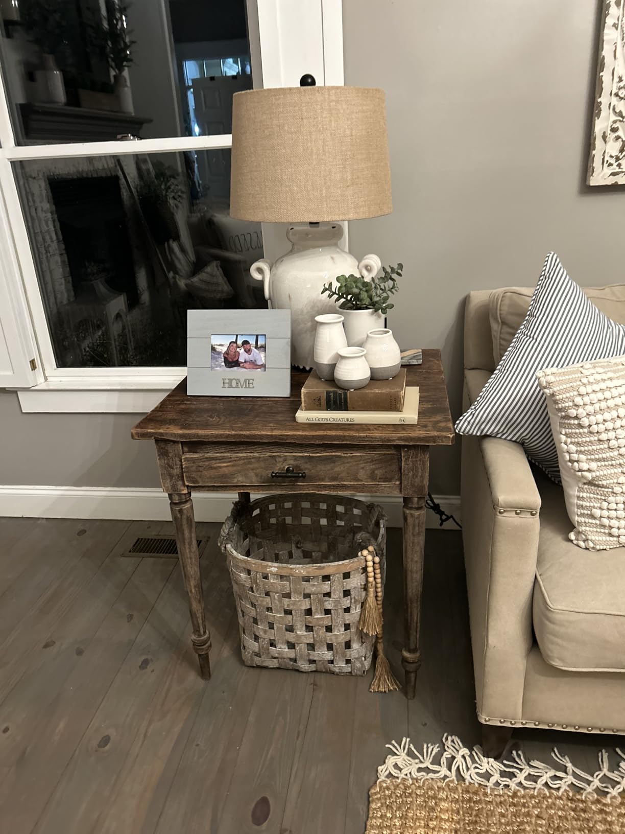 Signature Design by Ashley 27-Inch Farmhouse Ceramic Table Lamp, Cream | Antiqued crackle-glazed ceramic, Heavyweight 10 lbs base, Light fabric drum shade, Emelda Series customer photo 1