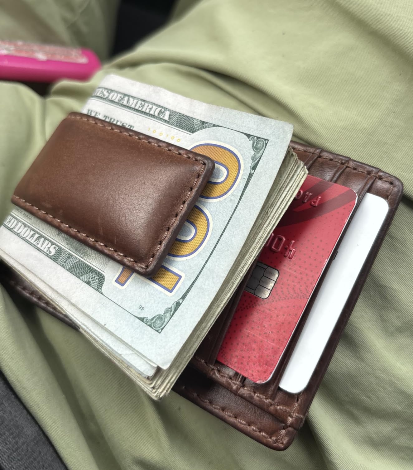 House of Jack Co. Carryall Men's Slim Money Clip Wallet, Super Strong Magnetic Clip Holds 15+ Bills, Full Grain Leather Slim Front Pocket Wallet, 9 Card Holder, Gift for Men, Tan customer photo 2