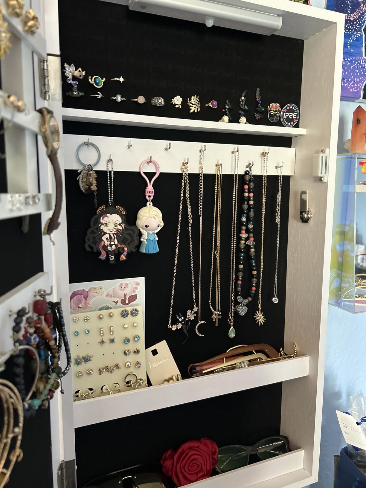 SONGMICS Lockable Jewelry Cabinet Armoire with Mirror, Wall-Mounted, Space Saving Storage Organizer, White customer photo 2