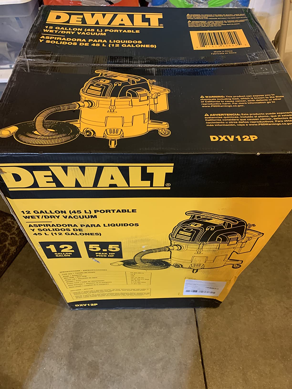 DEWALT 12 Gallon Poly Wet/Dry Vac, 5.5 HP Shop Vacuum Wet Vacuum Cleaner for Workshop, Jobsite, Commercial Area, Large Pick-Up Capacity, Yellow, DXV12P customer photo 2