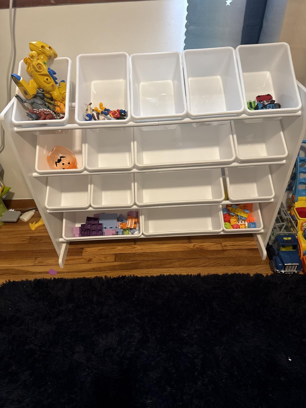 Humble Crew Kids Toy Organizer with 16 Bins, 4 Tier Storage for Playroom | Sturdy wood and steel toddler shelf, removable BPA-free containers, wall anchor anti-tip safety kit for bedroom or classroom customer photo 1