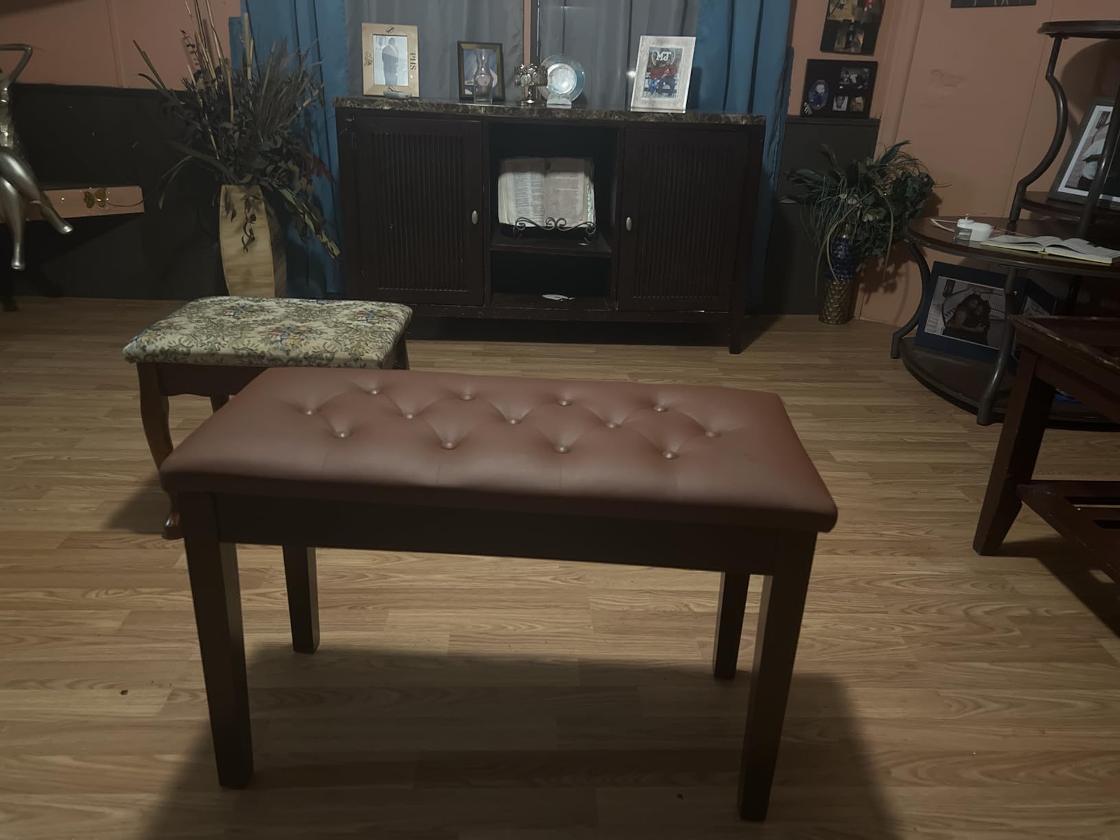 Bonnlo Piano Bench Adjustable with Storage Faux Leather Wooden Seat | Wood Frame, Faux Leather Cushion, Adjustable Height, Hidden Storage, Ideal For Piano, Keyboard Practice And Home Music Room customer photo 1