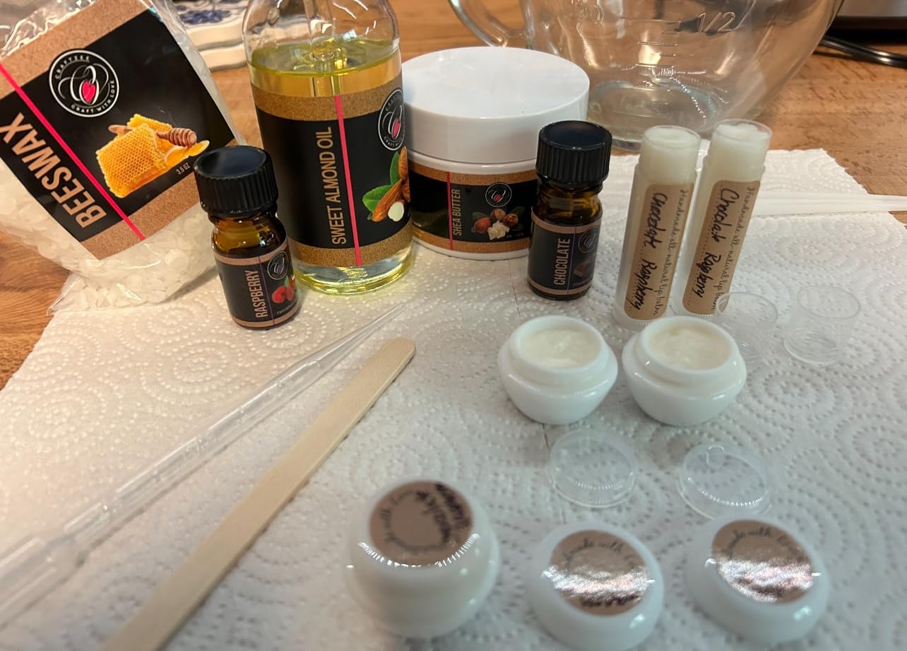 CraftZee PREMIUM Lip Balm Making Kit. DIY Lip Gloss Pack, Natural Beeswax, Shea Butter, Sweet Almond Oil, Essential Oils, Tools, Instruction Manual, Adult Craft Kit customer photo 1