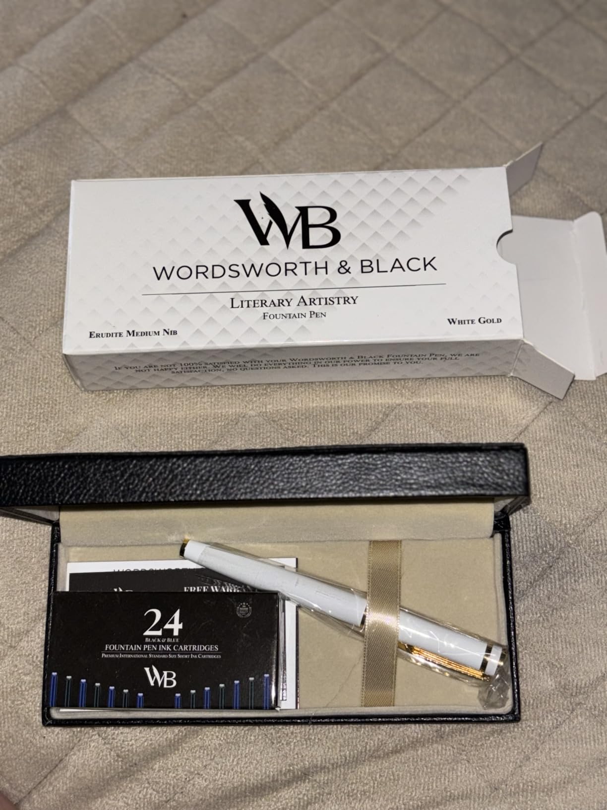 Wordsworth & Black Luxury Fountain Pen Set for Writing, Medium Nib, Black | Gift for Men & Women, Brass Body, 18K German Iridium, Calligraphy, Converter + 24 Ink Cartridges, Refillable, Leak-Free customer photo 2