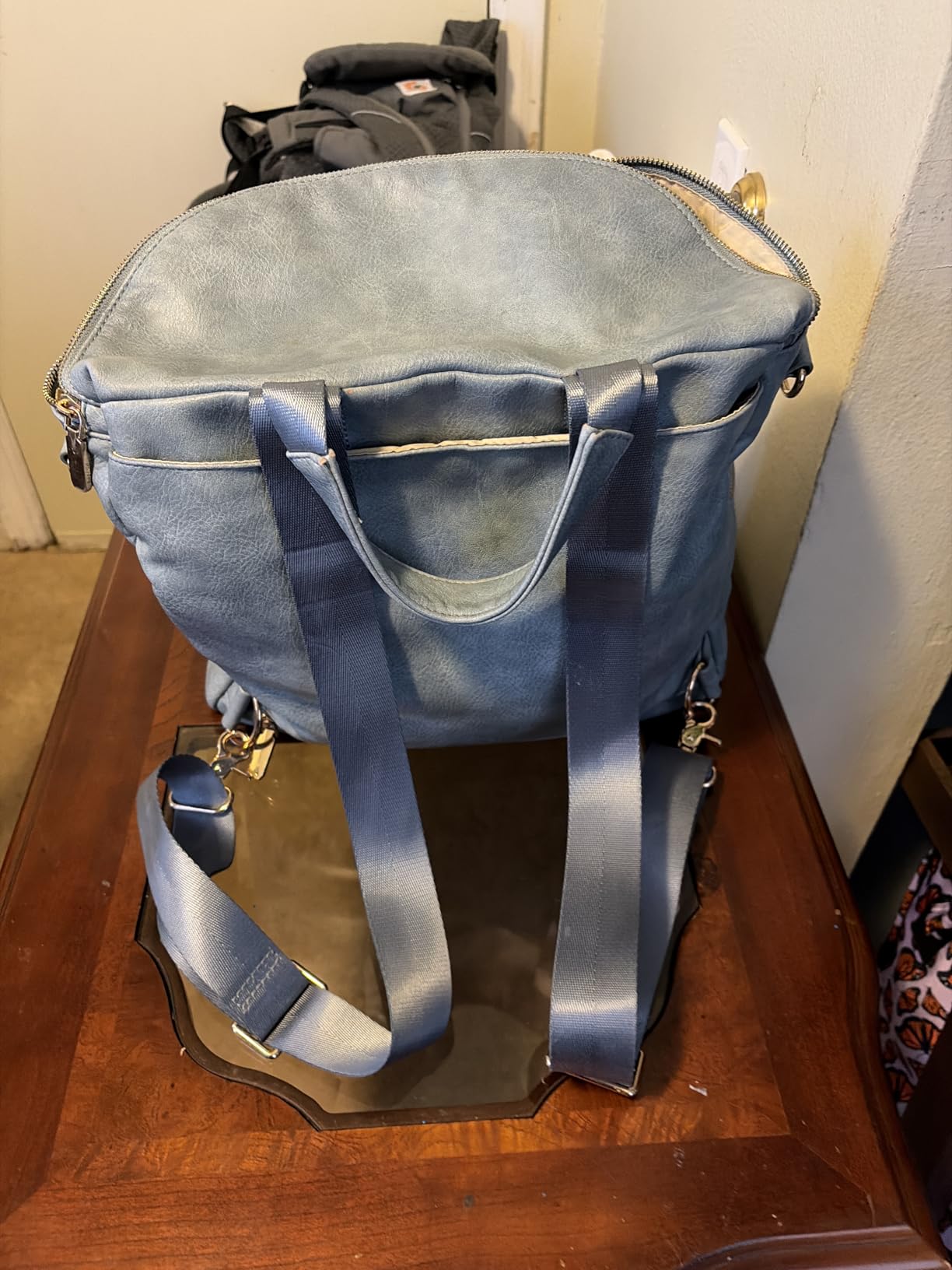 miss fong Diaper Bag Backpack Baby Diaper Bag, Large Leather Diaper Bag Backpack with Changing Pad, Pañaleras Para Bebe for Moms, Stroller Straps, and 2 Insulated Pockets (Convertible, Brown) customer photo 1