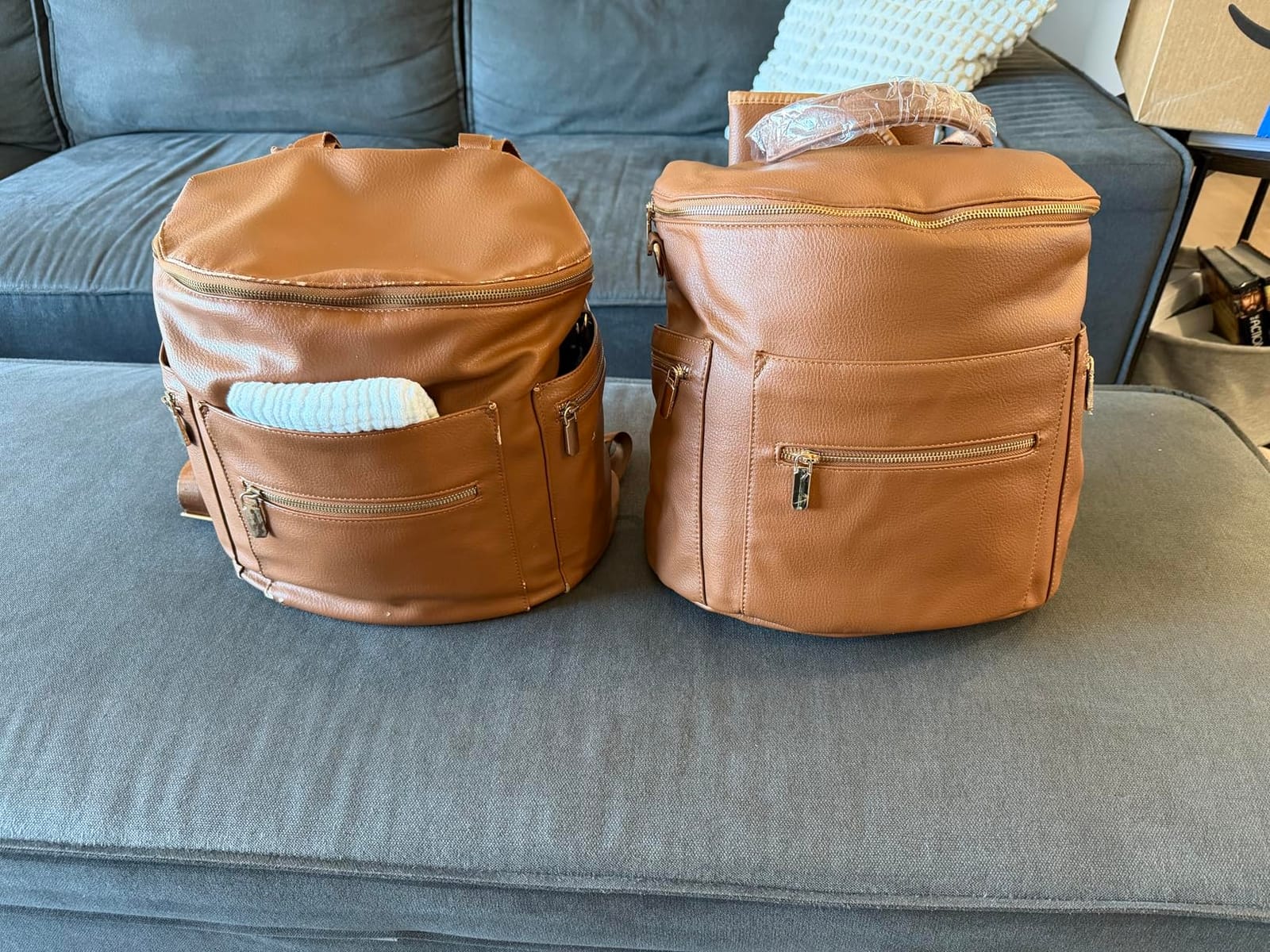 miss fong Diaper Bag Backpack Baby Diaper Bag, Large Leather Diaper Bag Backpack with Changing Pad, Pañaleras Para Bebe for Moms, Stroller Straps, and 2 Insulated Pockets (Convertible, Brown) customer photo 2