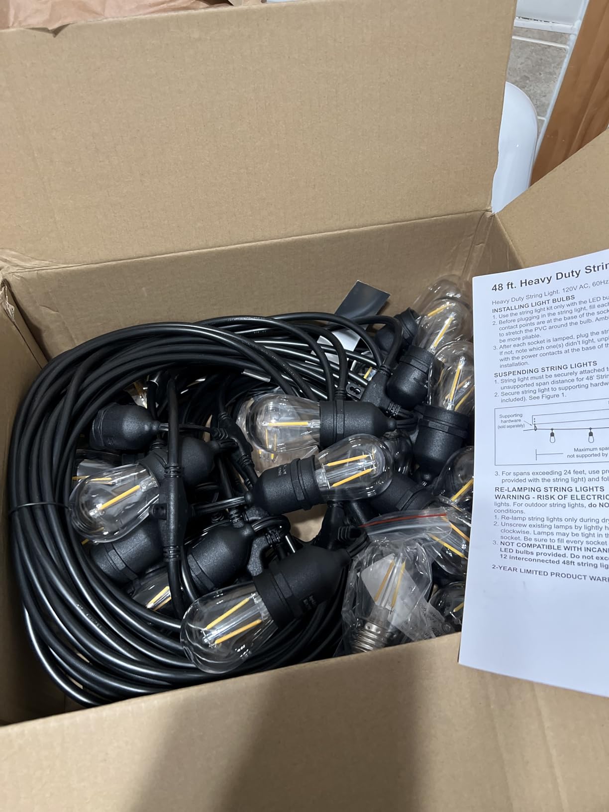 Banord Outdoor String Lights Commercial Grade 96ft Waterproof with 30 S14 Shatterproof Dimmable LED Bulbs, Heavy Duty Hanging Lights for Patio Garden Backyard Decoration, 2W 2x48ft Strands customer photo 2