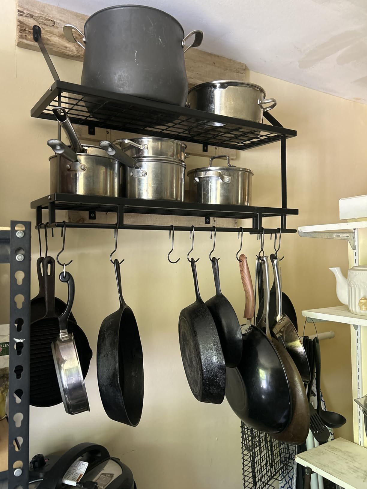 KES 30-Inch Kitchen Pot Rack - Mounted Hanging Rack for Kitchen Storage and Organization - Matte Black 2-Tier Wall Shelf with Guard Rail for Pots and Pans Organizer with 12 Hooks - KUR215S75B-BK customer photo 1