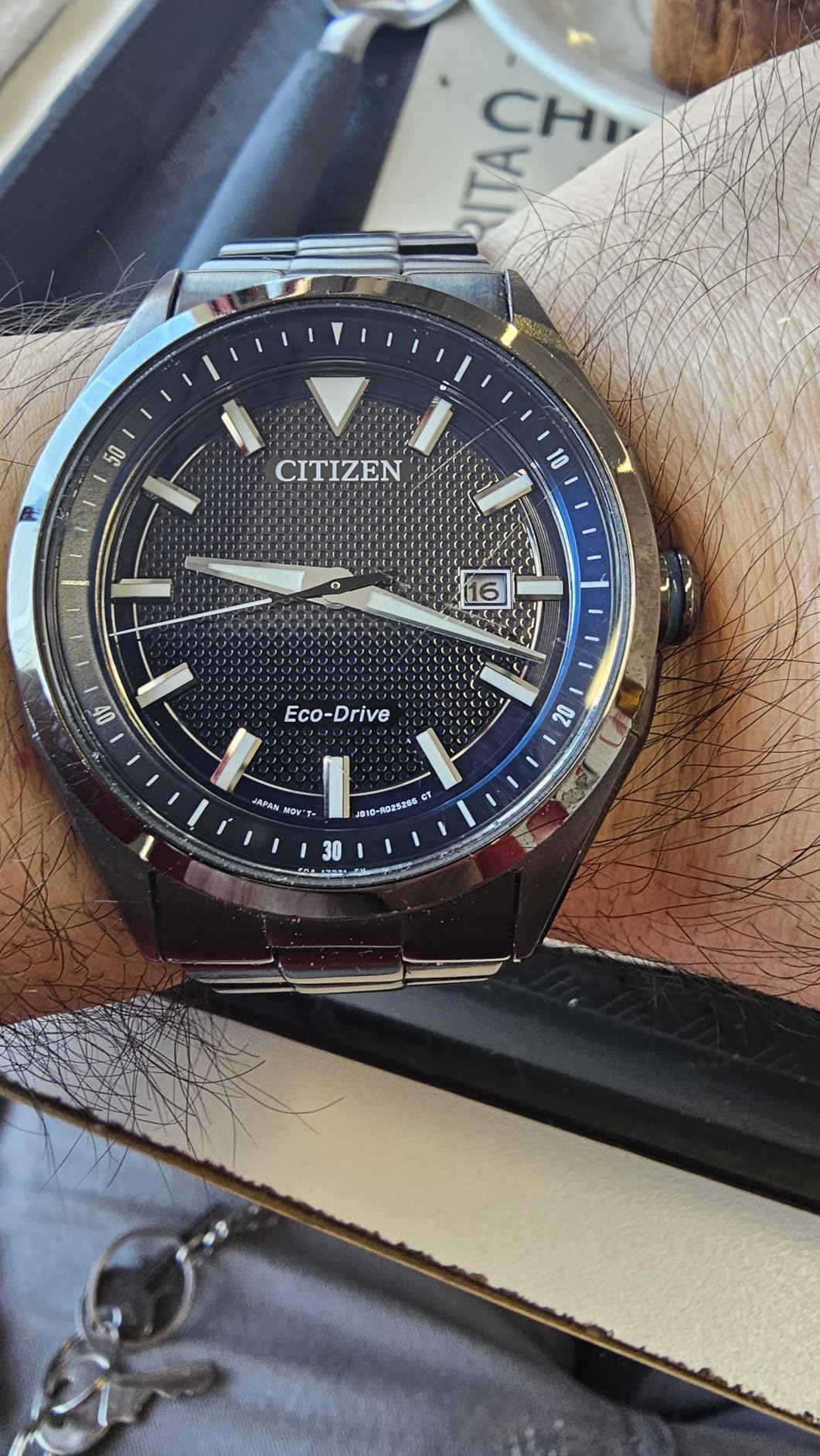 Citizen Men's Eco-Drive Weekender 3-Hand Date Watch in Black IP Stainless Steel, Blue Dial (Model: AW1147-52L) customer photo 1