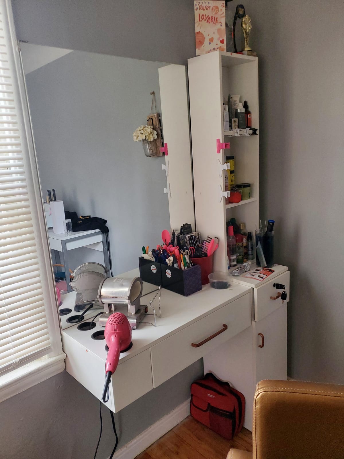 BarberPub Wall Mount Salon Station with 3 Hair Dryer Holders Hair Styling Station with Mirror Beauty Salon Spa Equipment Set 3026 (White) customer photo 1