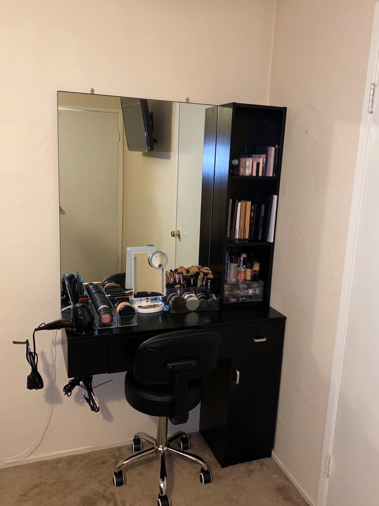 BarberPub Wall Mount Salon Station with 3 Hair Dryer Holders Hair Styling Station with Mirror Beauty Salon Spa Equipment Set 3026 (White) customer photo 2