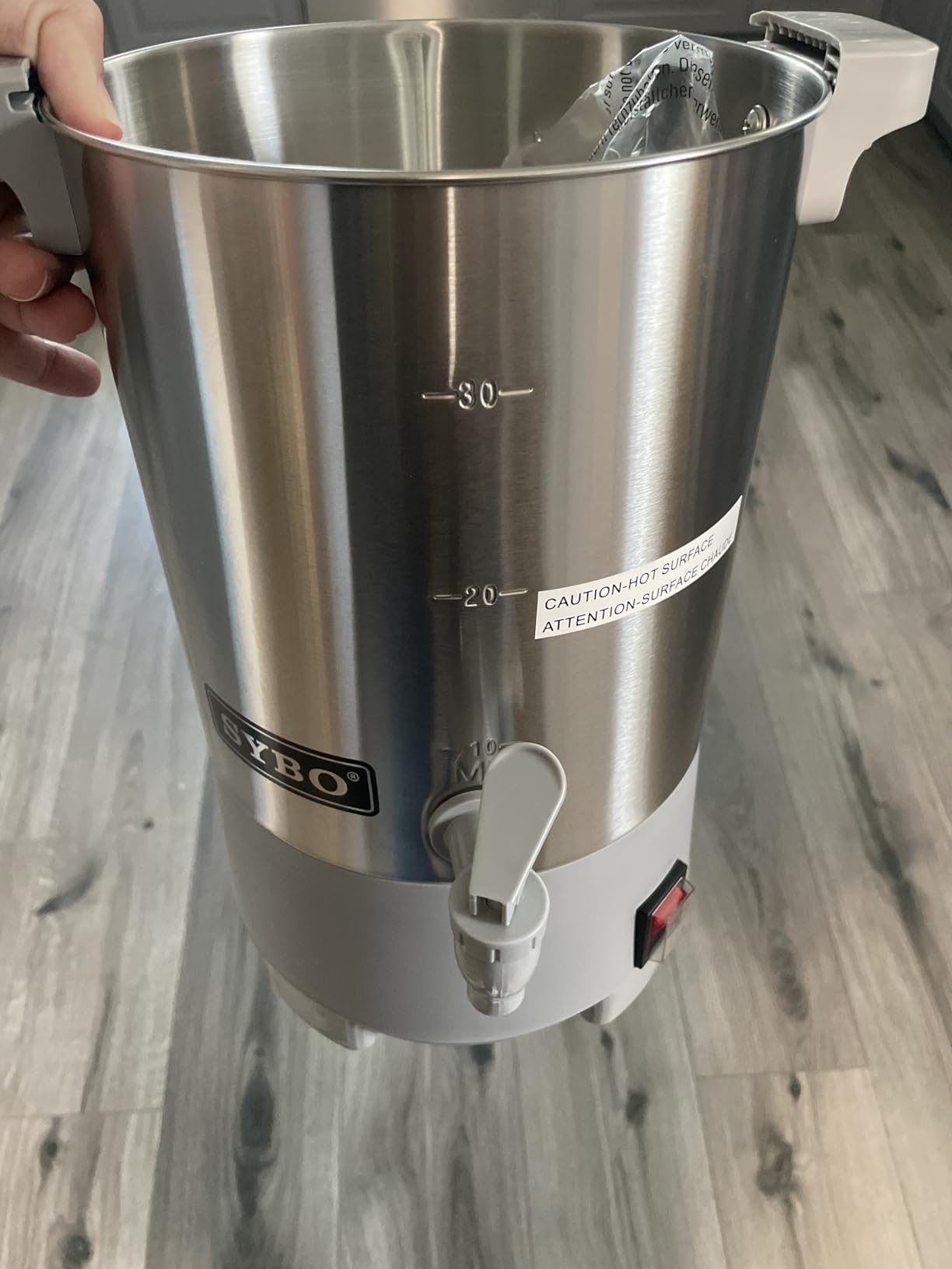 SYBO SR-CP-100B Commercial Grade Stainless Steel Percolate Coffee Maker Hot Water Urn for Catering, 100-Cup 16 L, Metallic customer photo 1