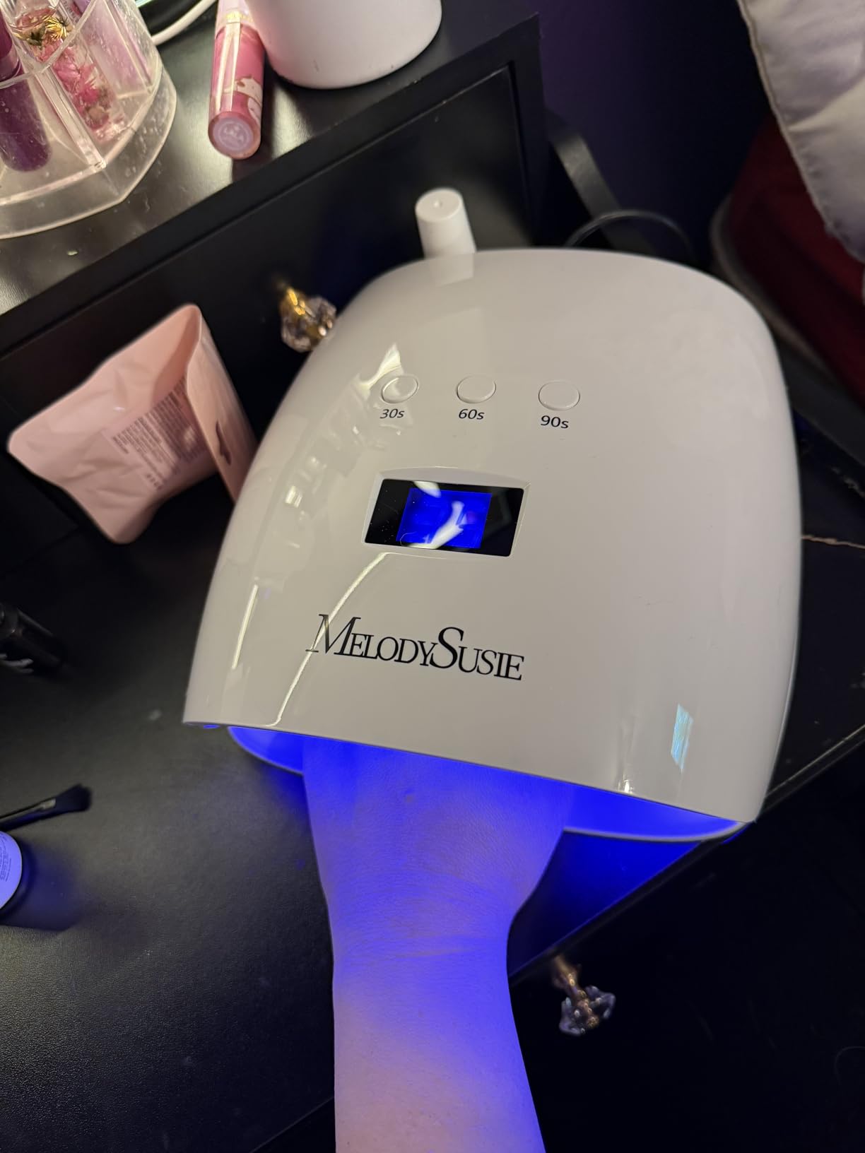 MelodySusie Detachable Base UV/LED Nail Lamp P-Plus30I for Hard Gel | 54W, 3 Timer Settings, Smart Sensor, LCD Display, 30 UV/LED Beads, Rhinestone Glue, Solid Nail Glue Gel, Liner Gel, White customer photo 2