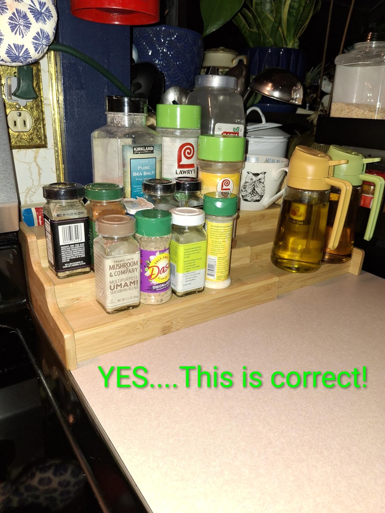 Spice Rack Kitchen Cabinet Organizer - 3 Tier Bamboo Expandable Display Shelf customer photo 2