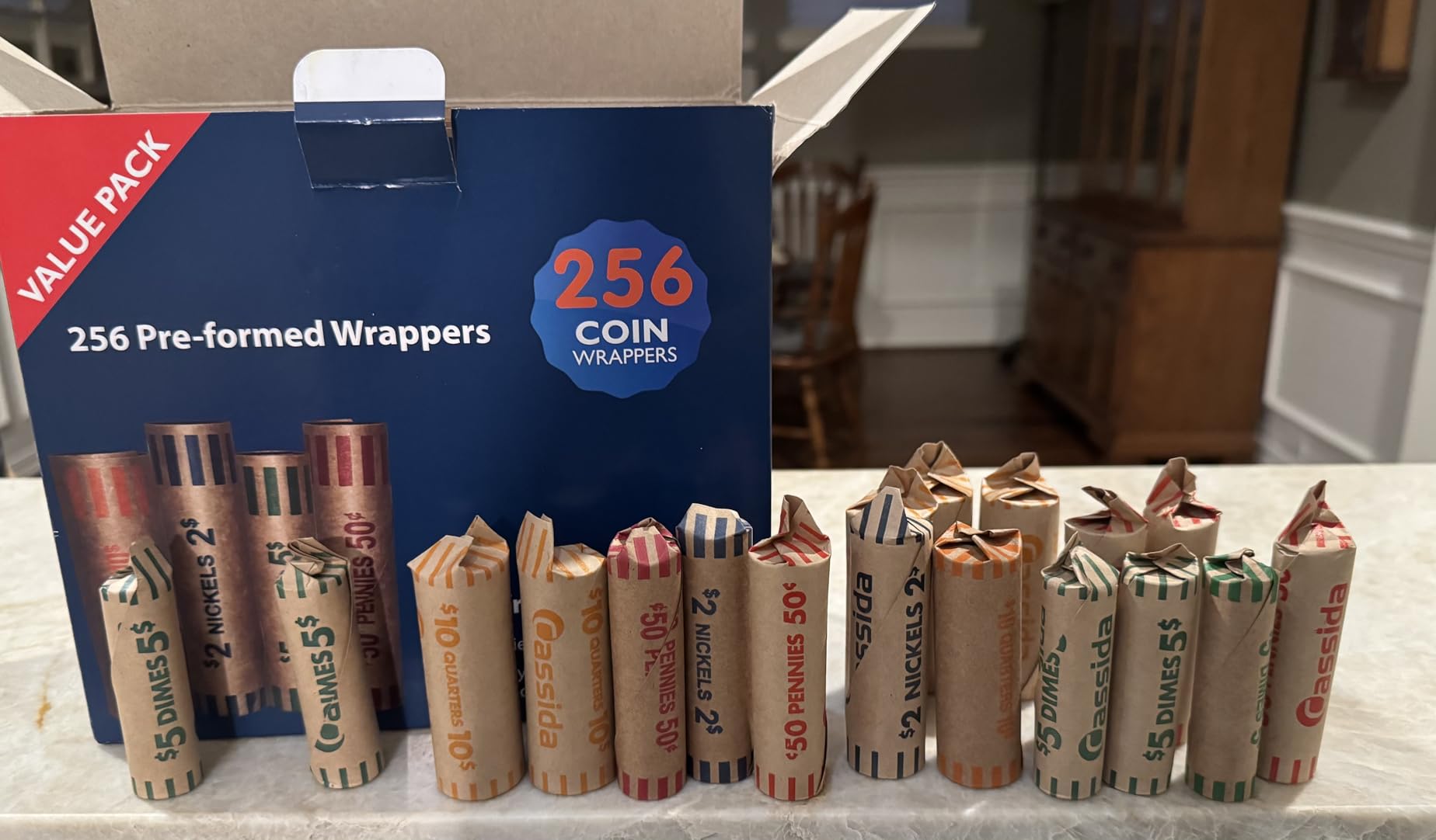 L LIKED Preformed Coin Wrappers Rolls (128 Assorted) - Quarters, Pennies, Nickels and Dimes | Color-coded, preformed, easy to use, tear-resistant kraft paper, for banks, retail & home customer photo 2