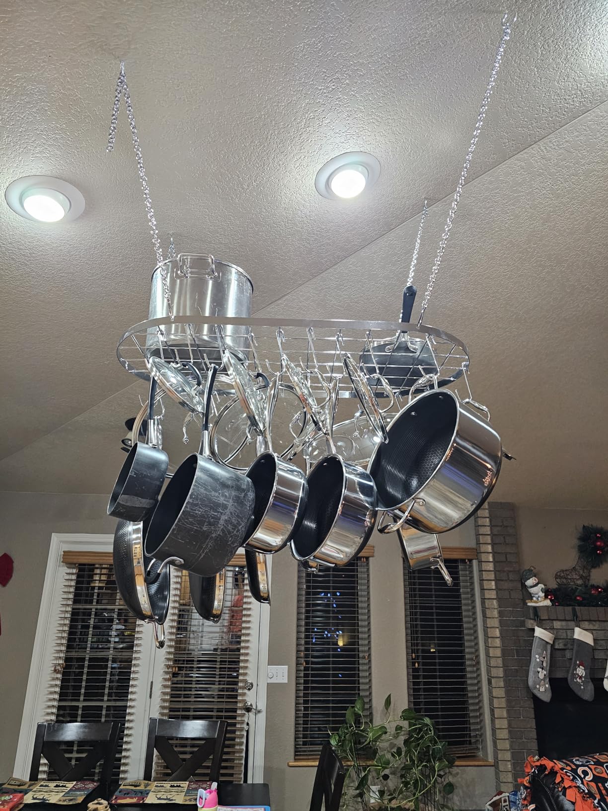 Vdomus Hanging Pot Rack - Ceiling Mount Kitchen Organizer for Pots and Pans with 15 Hooks - 33 x 17 Inches Heavy-Duty, Durable and Space-Saving Pan Holder - Silver customer photo 1