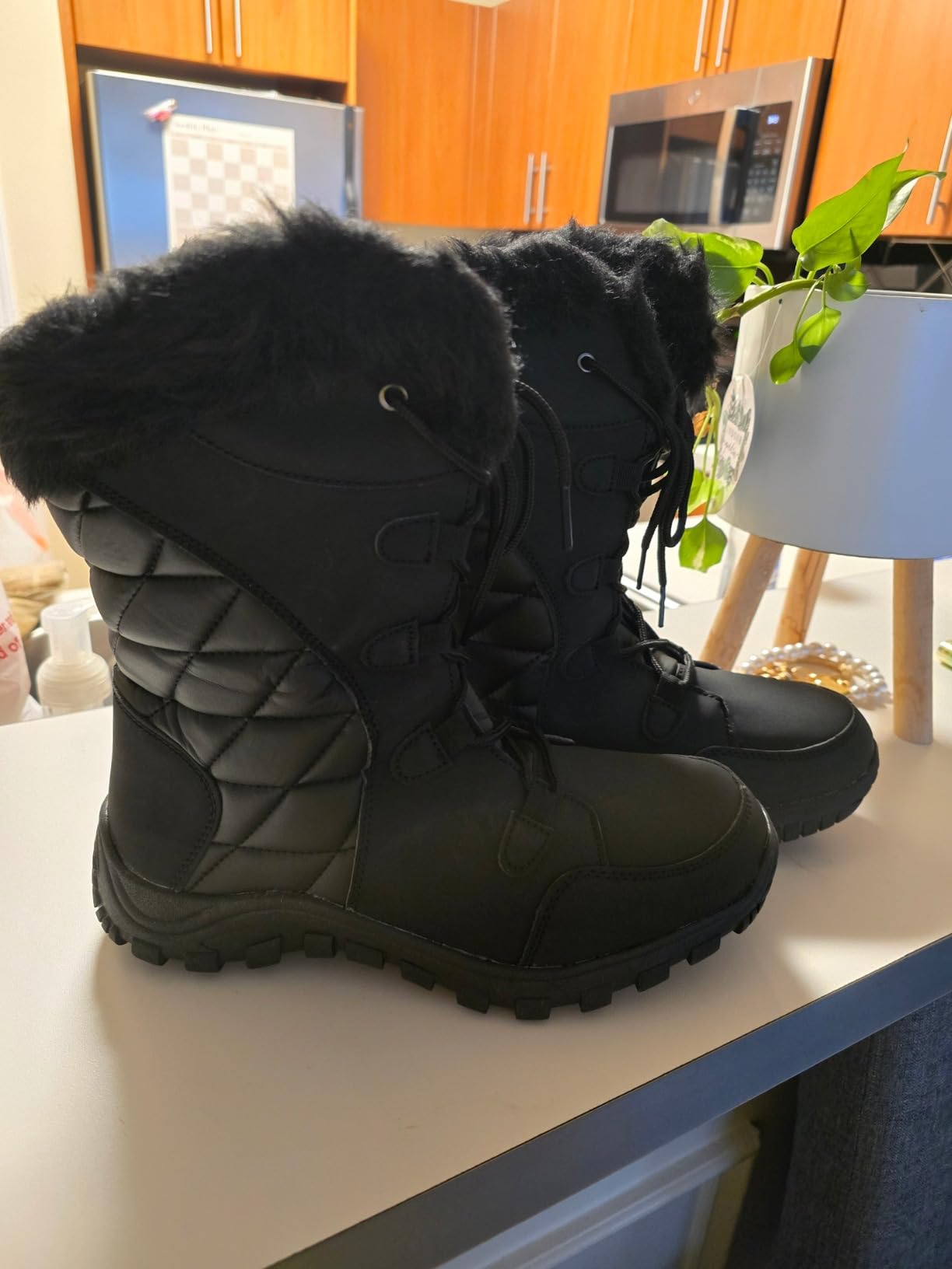 POLAR Womens Quilted Faux Fur Cuff Winter Duck Rubber Sole Durable Snow Rain Outdoor Boots customer photo 1
