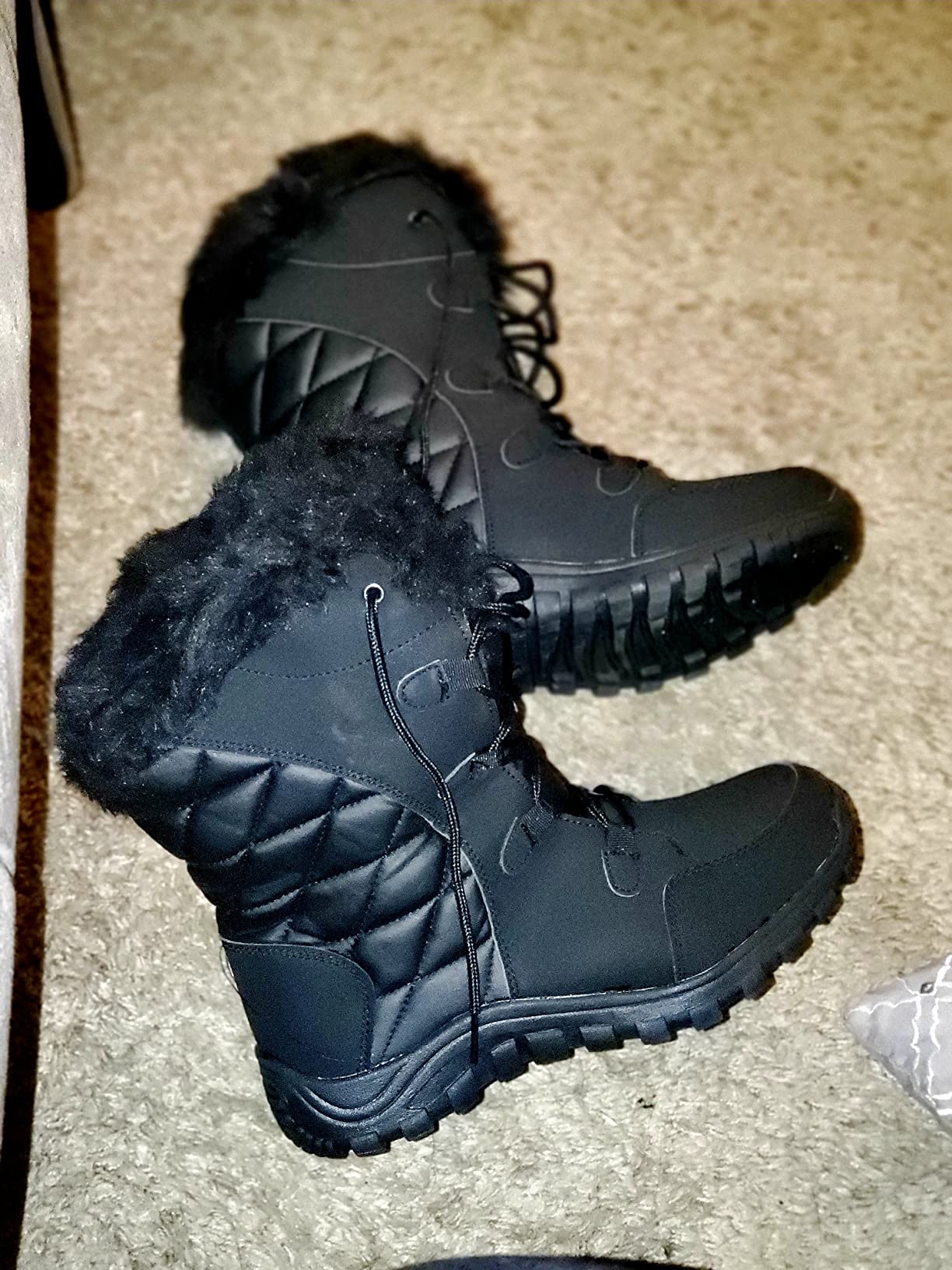 POLAR Womens Quilted Faux Fur Cuff Winter Duck Rubber Sole Durable Snow Rain Outdoor Boots customer photo 2